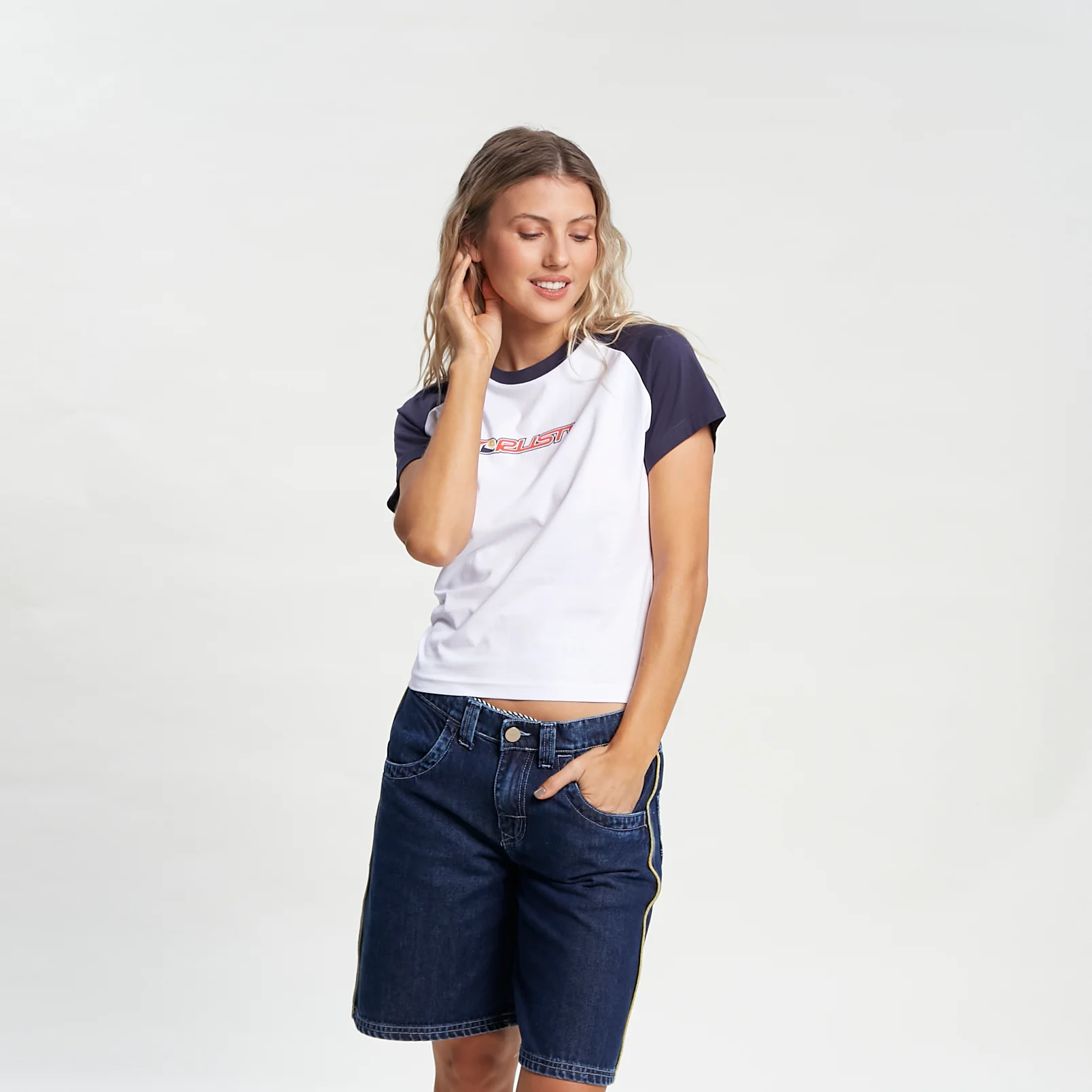 Bermuda Rusty Flip Mommy Low Rise Long Denim Short Ld Deep Blue - Image 2