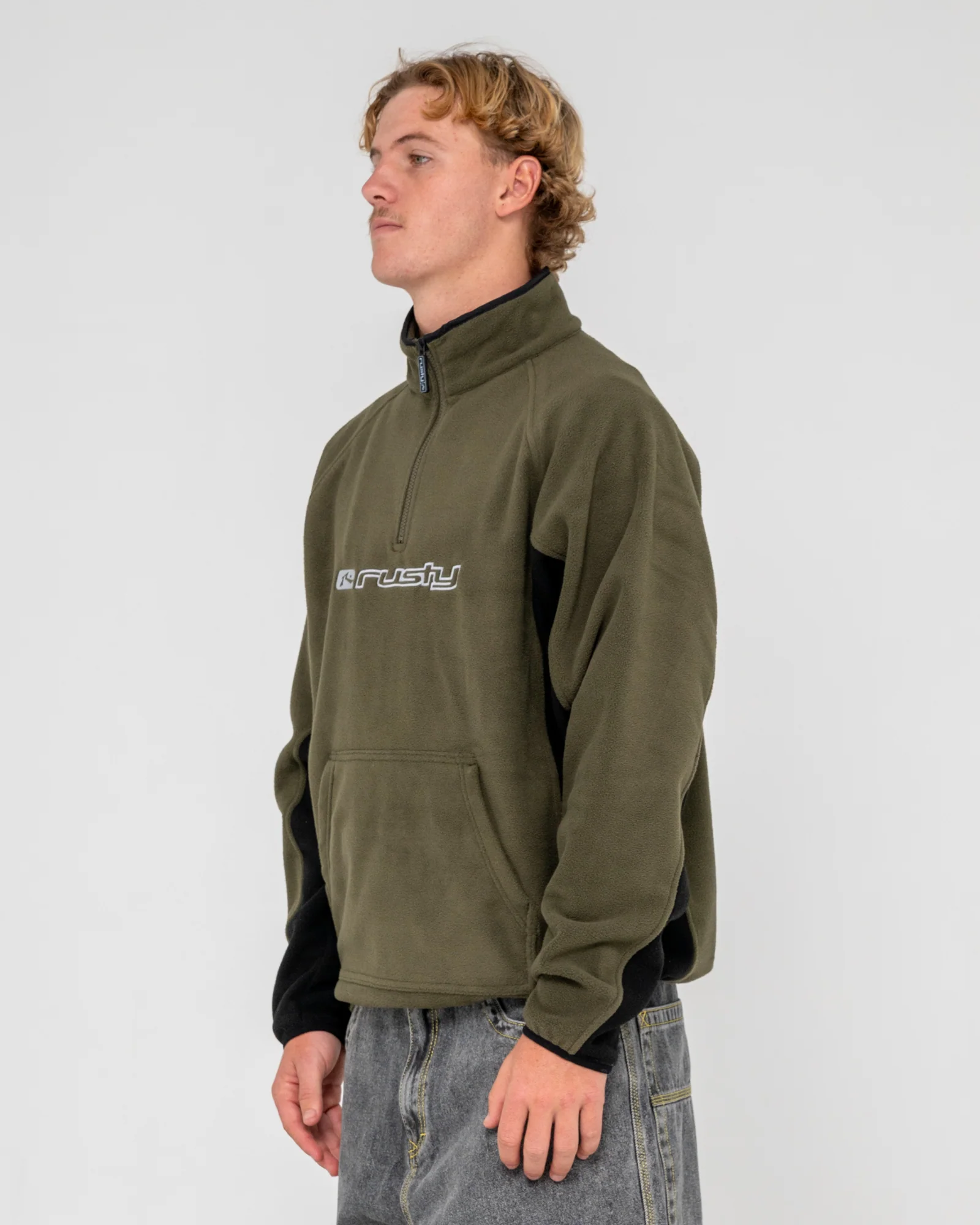Buzo Rusty Blizzard Quarter Zip Polar Fleece Army Green - Image 2