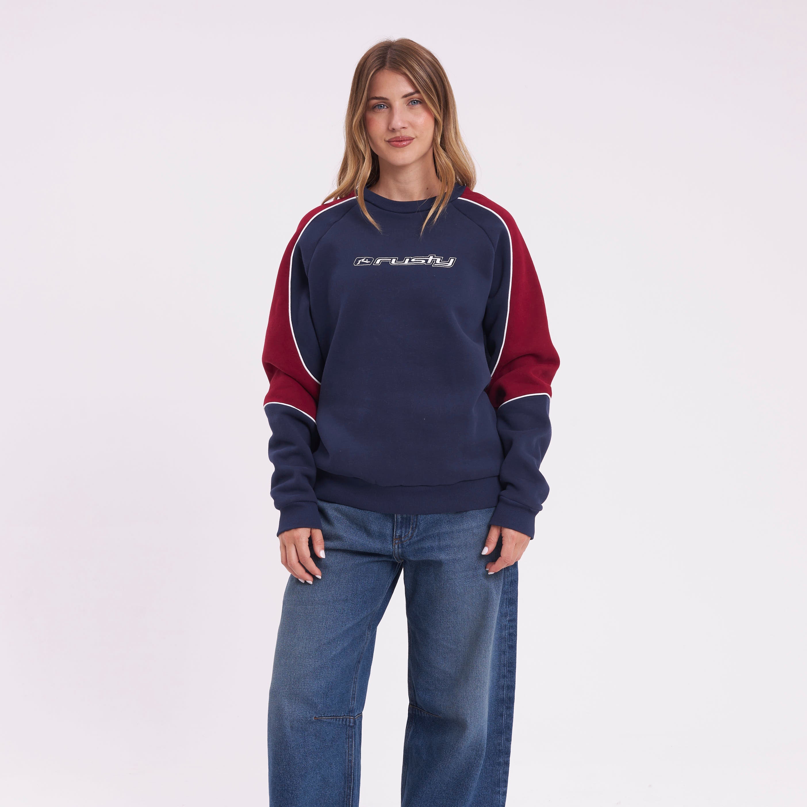 Buzo Rusty South Of The River Oversize Crew Fleece Navy/Red - Image 5