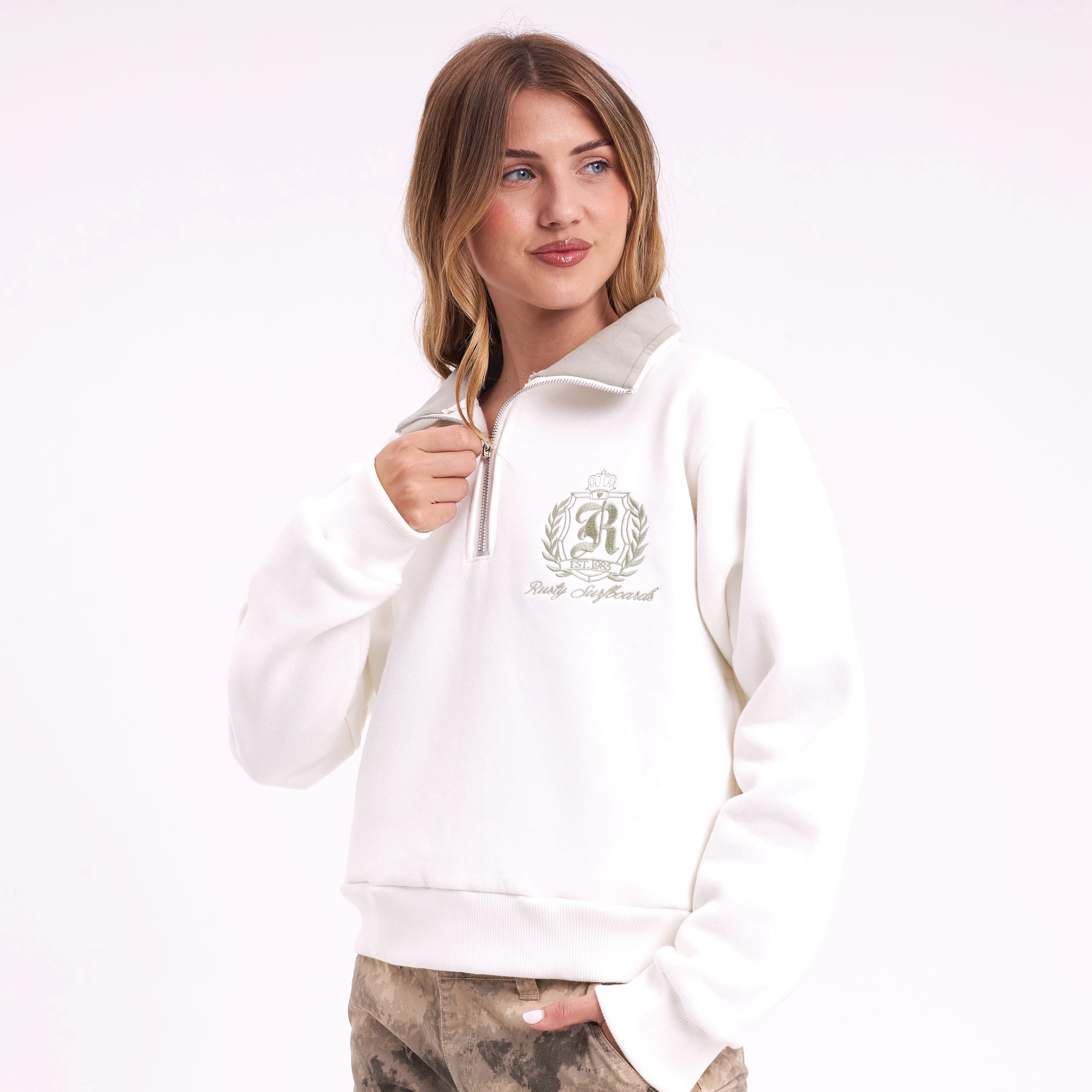 Buzo Rusty Royal Midzipper Neck Crew Ld Snow White - Image 3