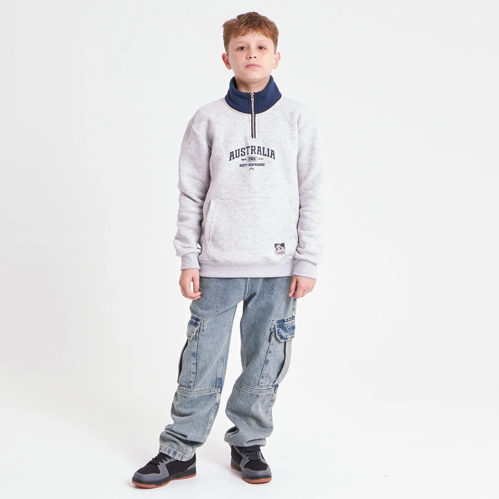 Buzo Rusty Australian 1/4 Zip Crew Jr White Marle - Image 5