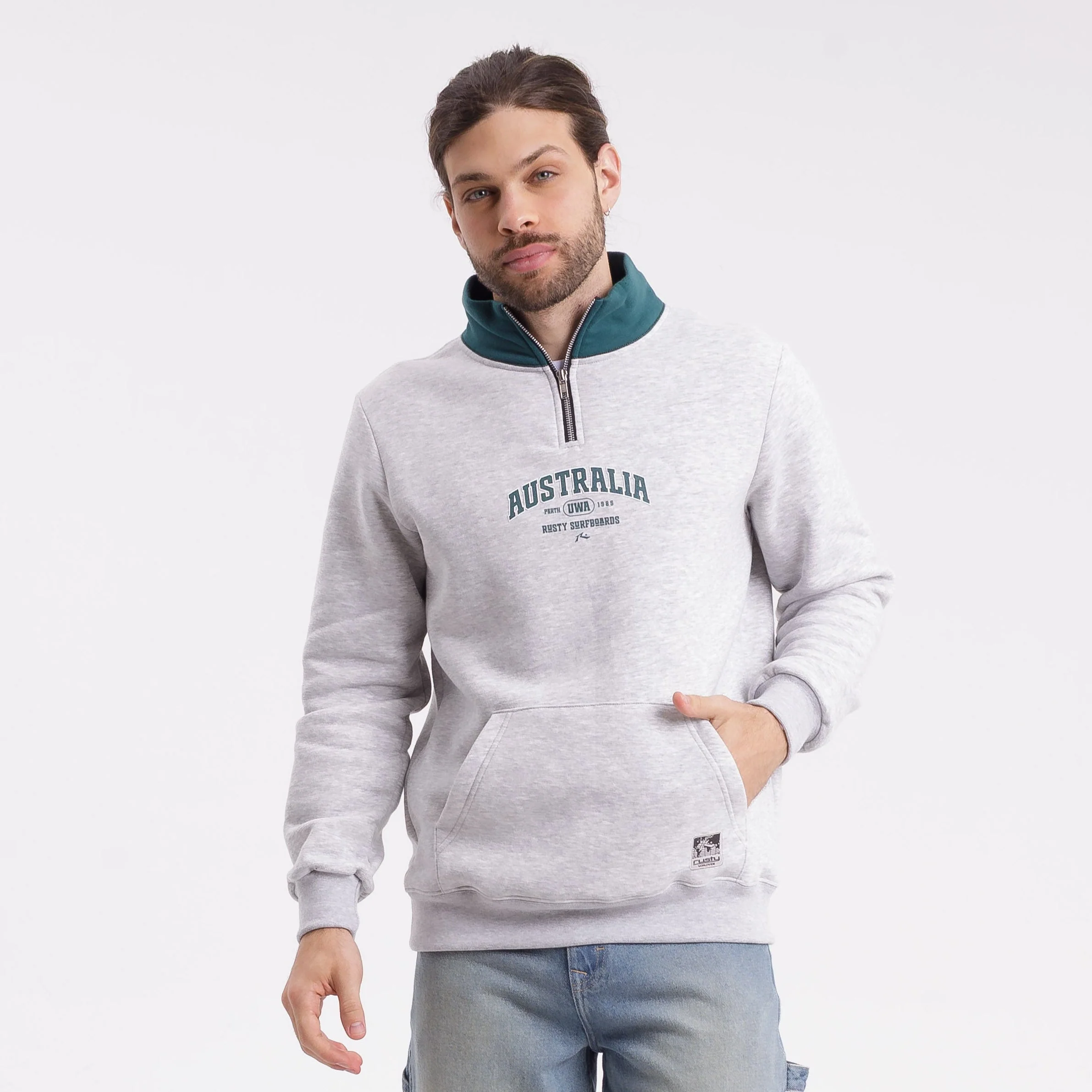 Buzo Rusty Australian 1/4 Zip Crew White Marle - Image 2