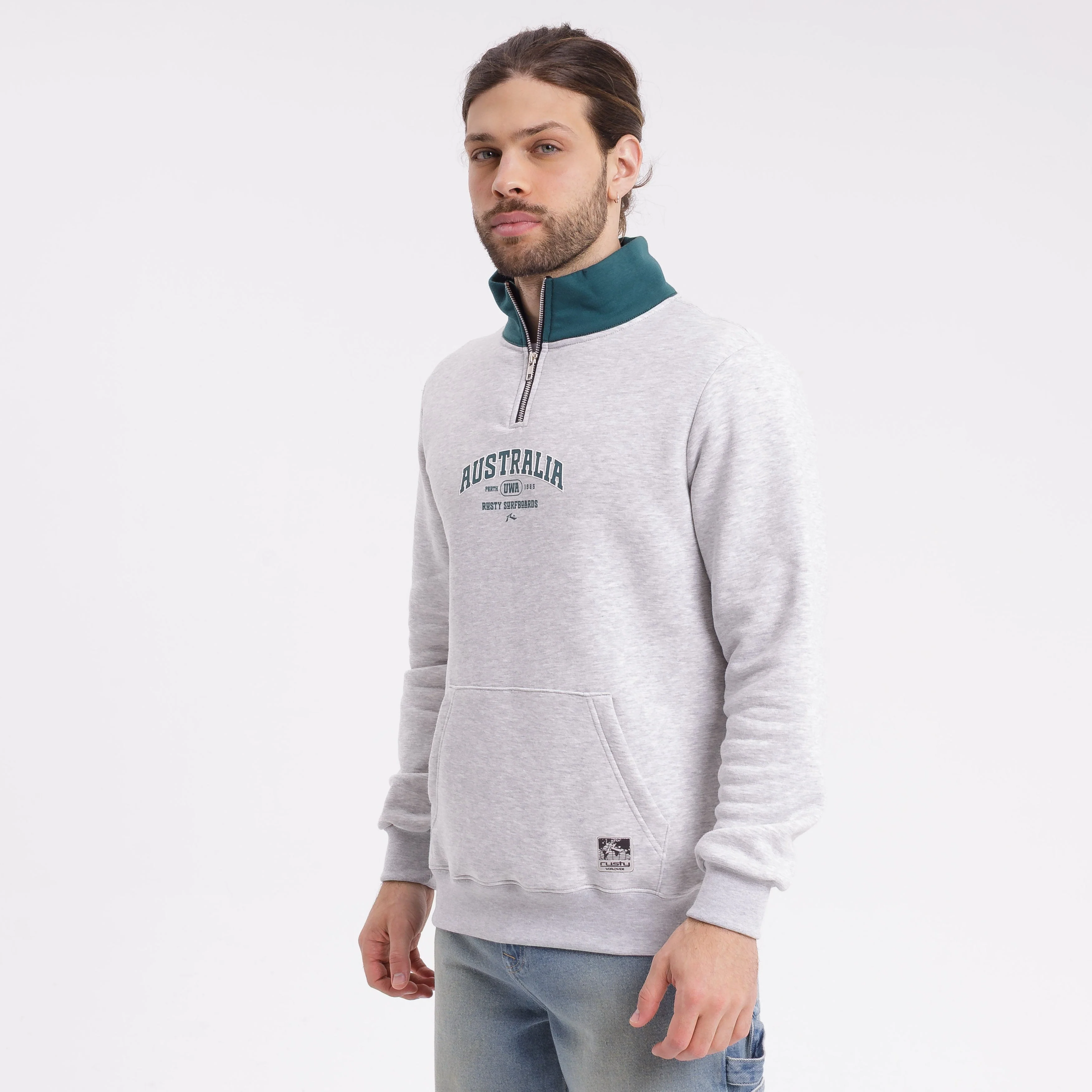 Buzo Rusty Australian 1/4 Zip Crew White Marle - Image 3