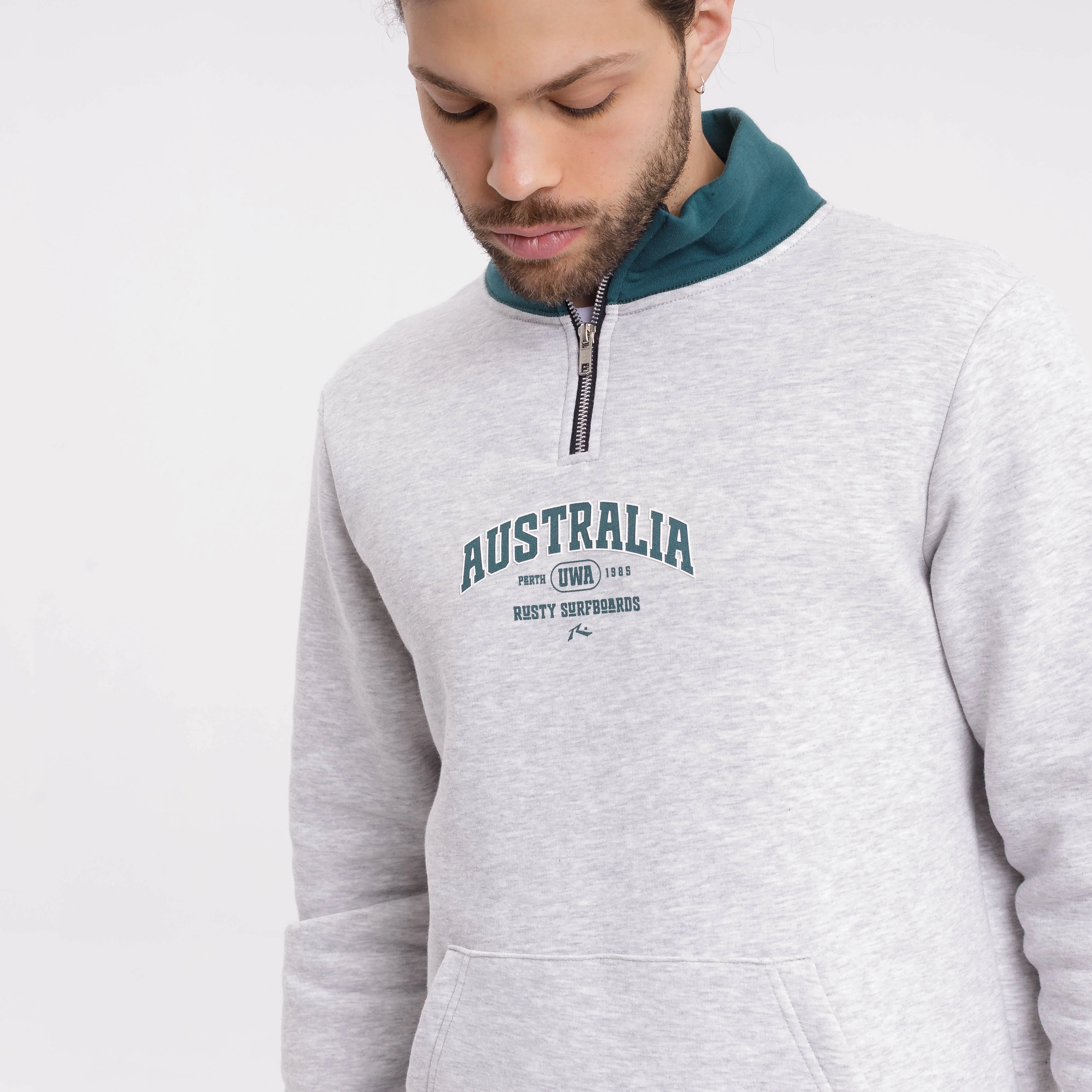 Buzo Rusty Australian 1/4 Zip Crew White Marle - Image 5