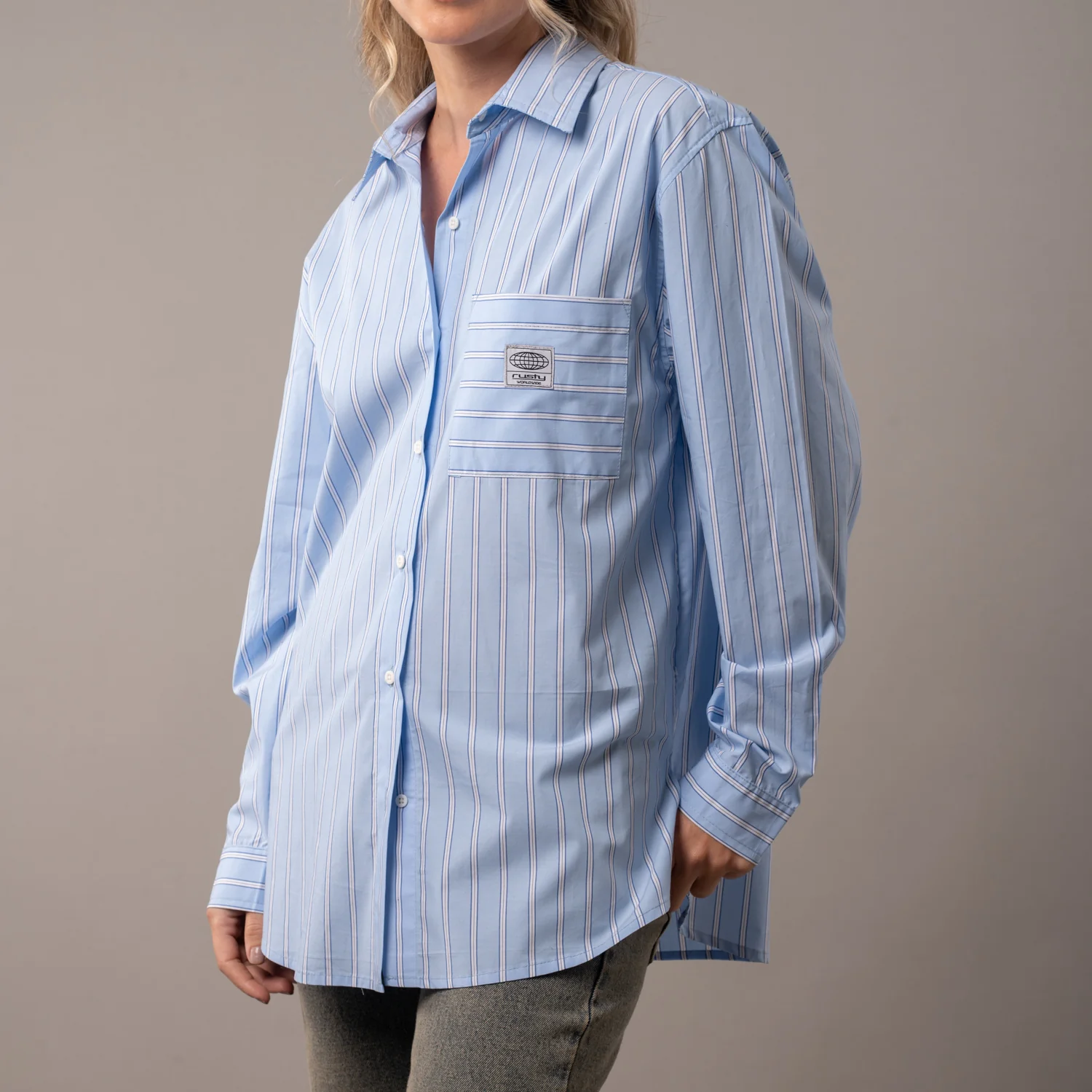 Camisa Ml Rusty Mykonos Stripe Oversize Shirt Ld Glacier Lake - Image 5