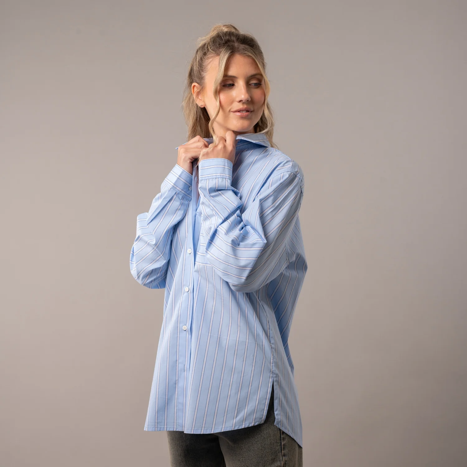 Camisa Ml Rusty Mykonos Stripe Oversize Shirt Ld Glacier Lake - Image 6
