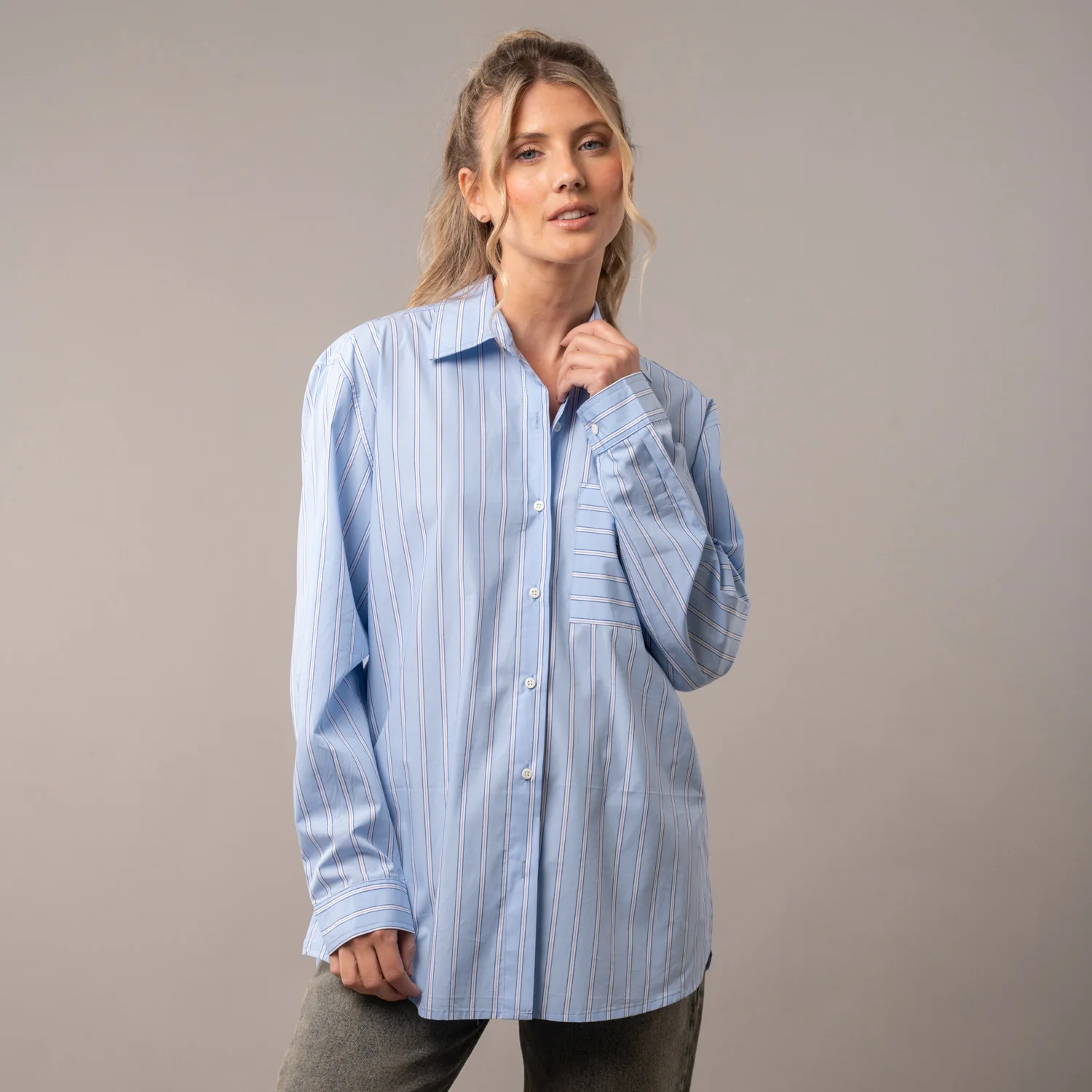 Camisa Ml Rusty Mykonos Stripe Oversize Shirt Ld Glacier Lake - Image 7