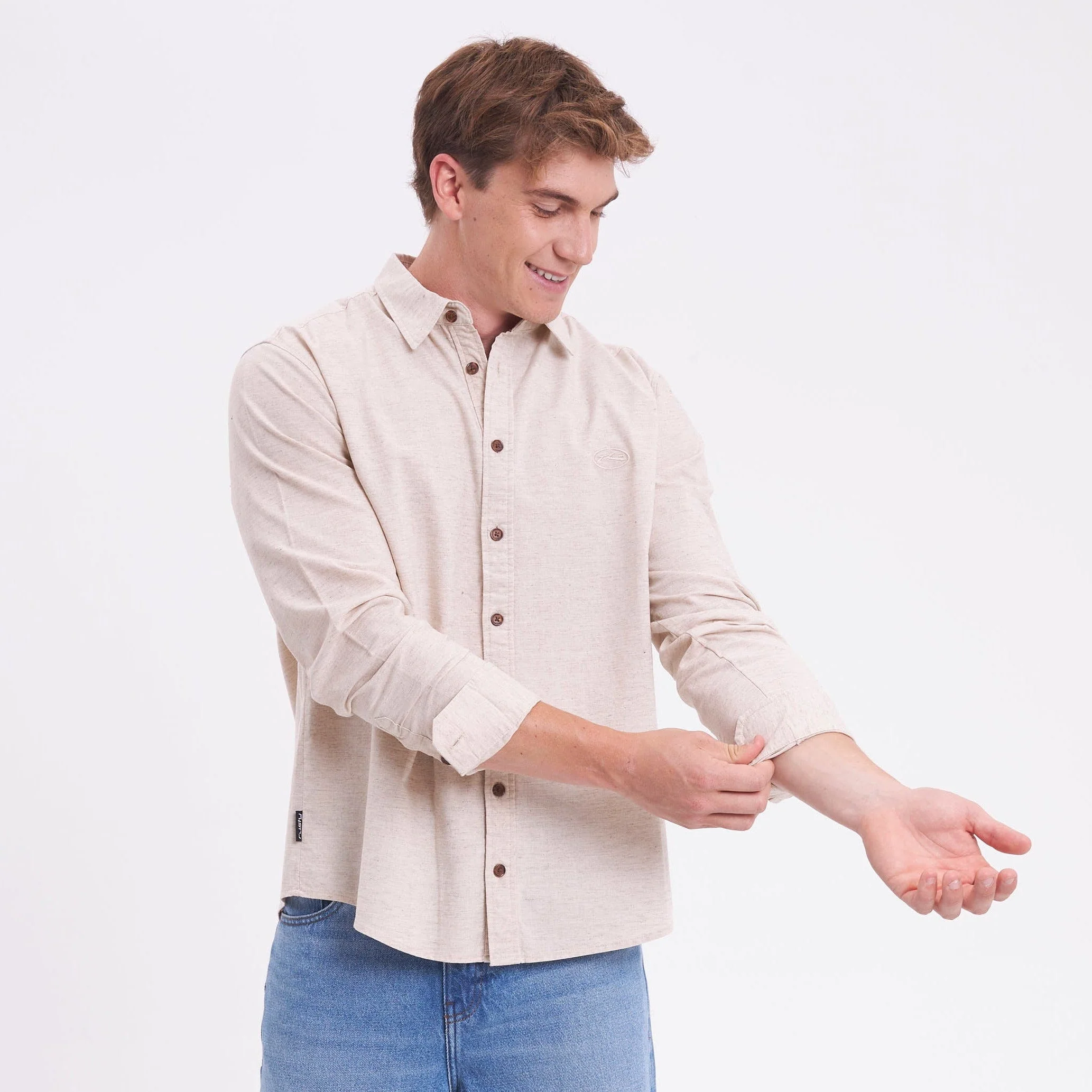 Camisa Ml Rusty Overtone Long Sleeve Linen Shirt Off White - Image 5