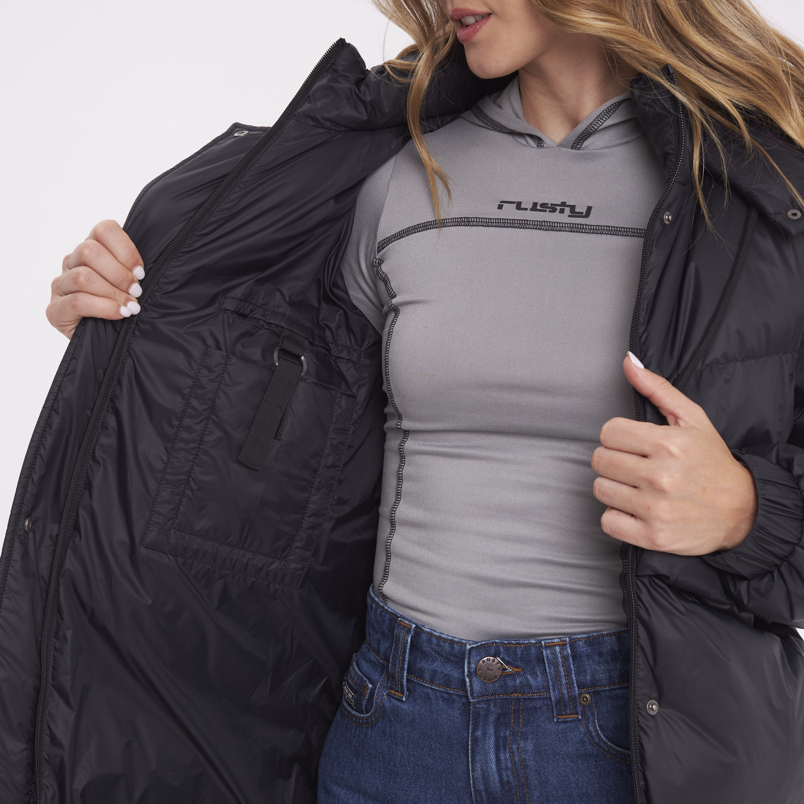 Campera Abrigo Rusty Shallow Long Puffer Coat Ld Black - Image 6