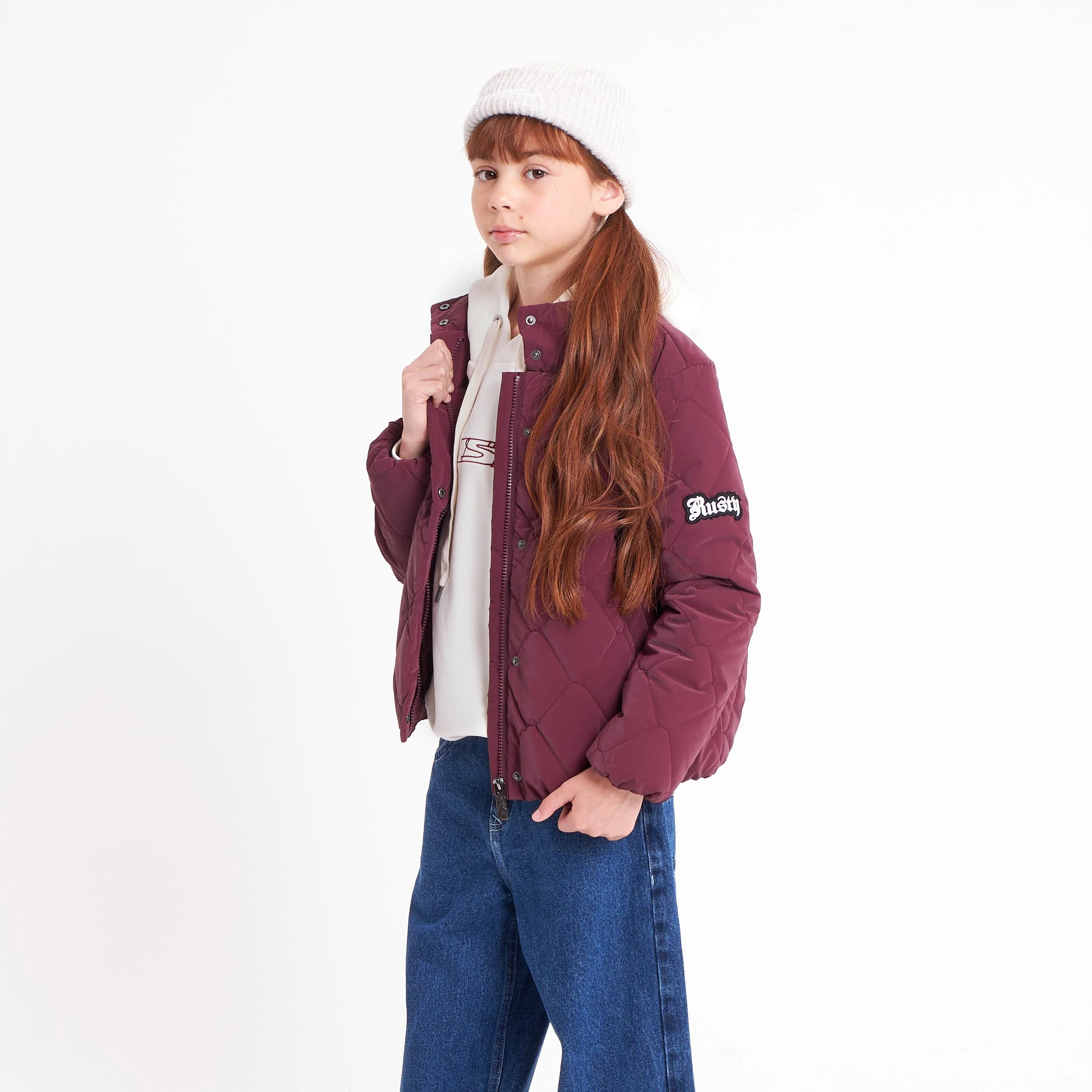 Campera Abrigo Rusty Angels Puffer Coat Girls Burgundy - Image 3