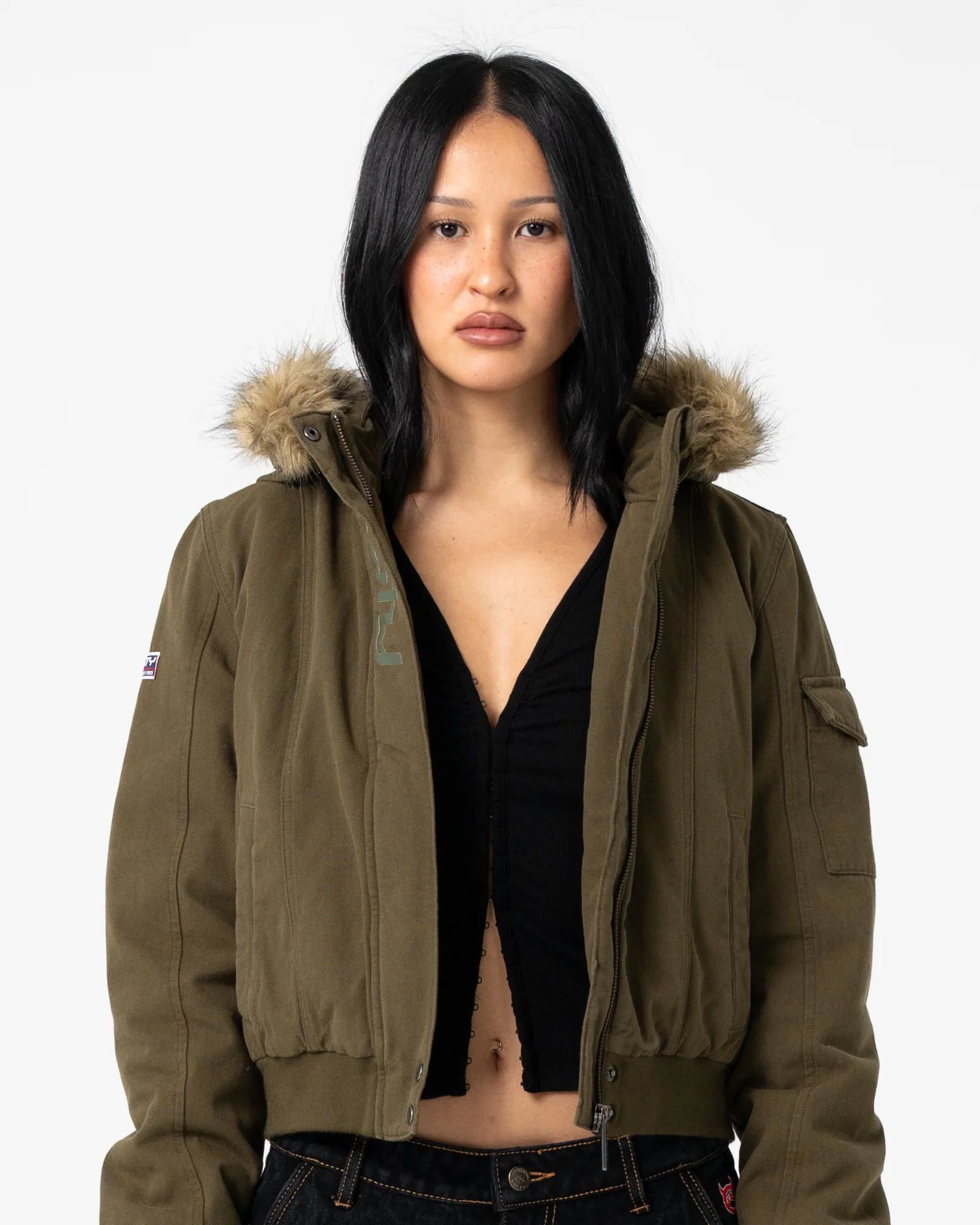 Campera Abrigo Rusty Ultra Furry Bomber Jacket Army Green - Image 4