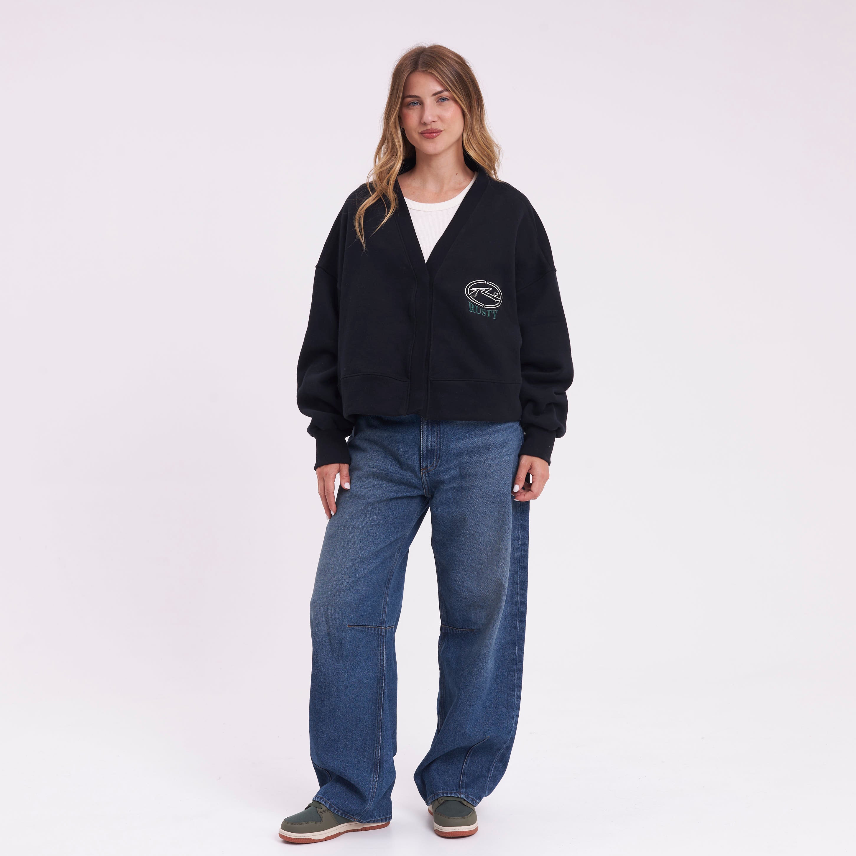Campera Canguro Rusty Atomic Fleece Cardigan Ld Black - Image 6