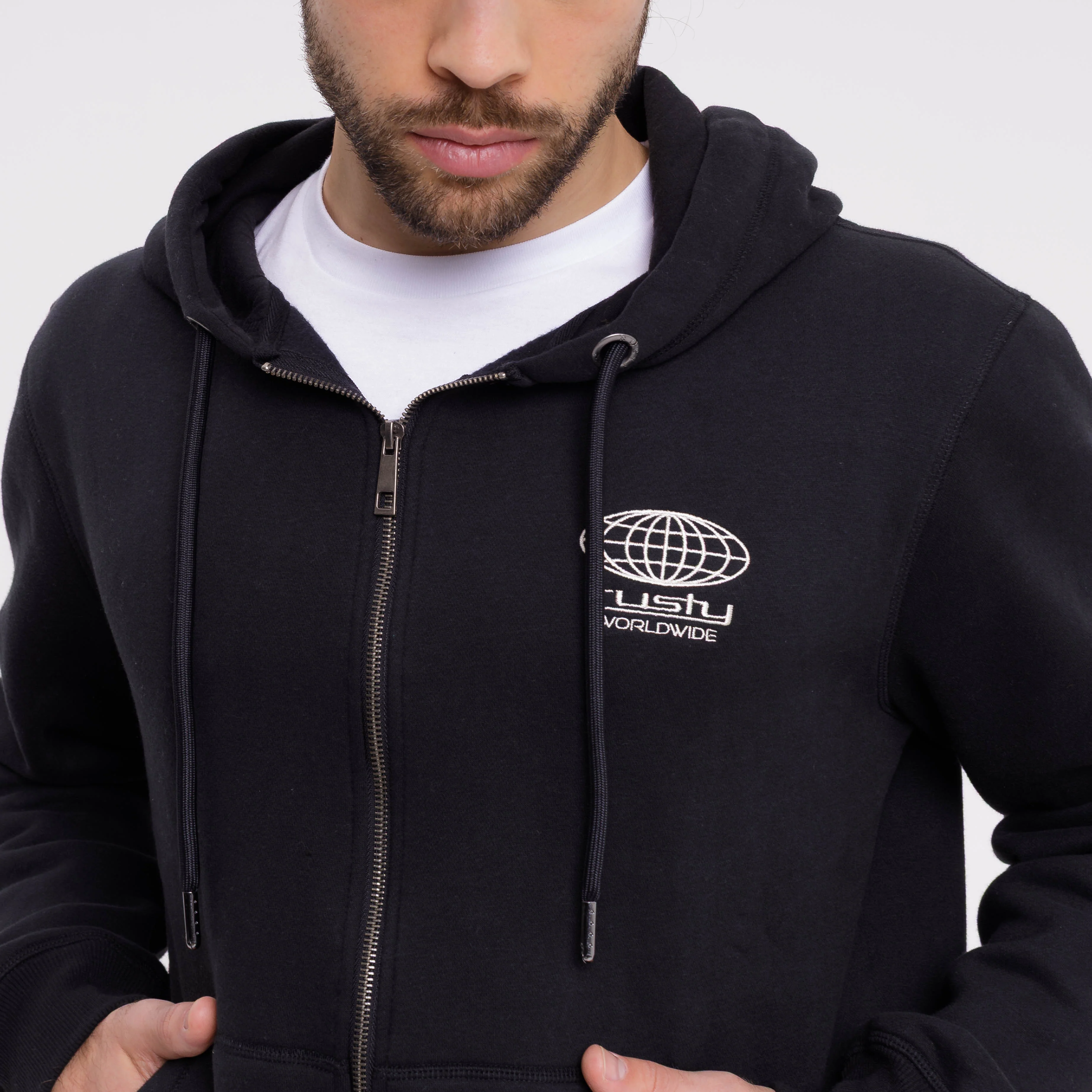 Campera Canguro Rusty One Logo Zip Hood* Black - Image 4