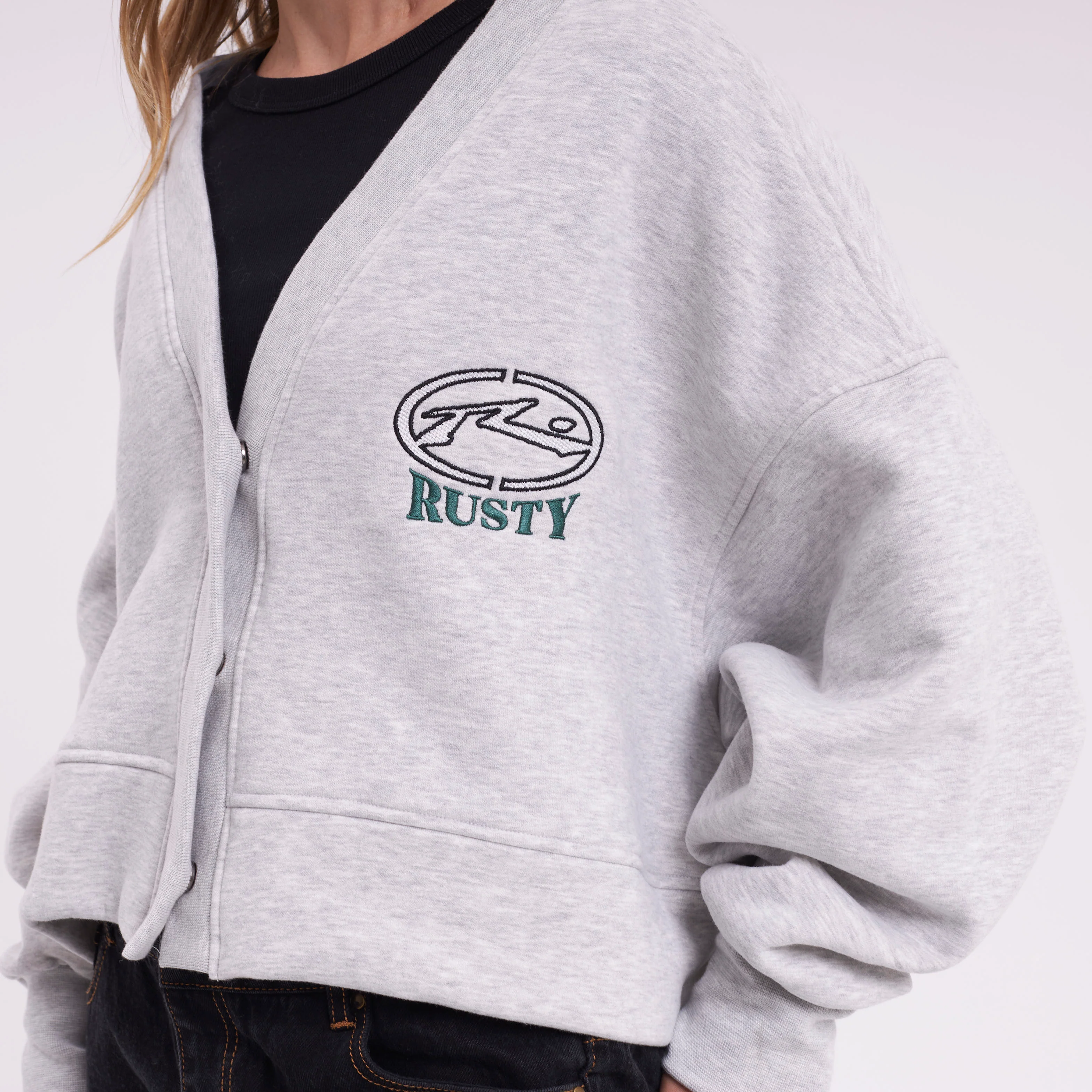 Campera Canguro Rusty Atomic Fleece Cardigan Ld Grey Marle - Image 3