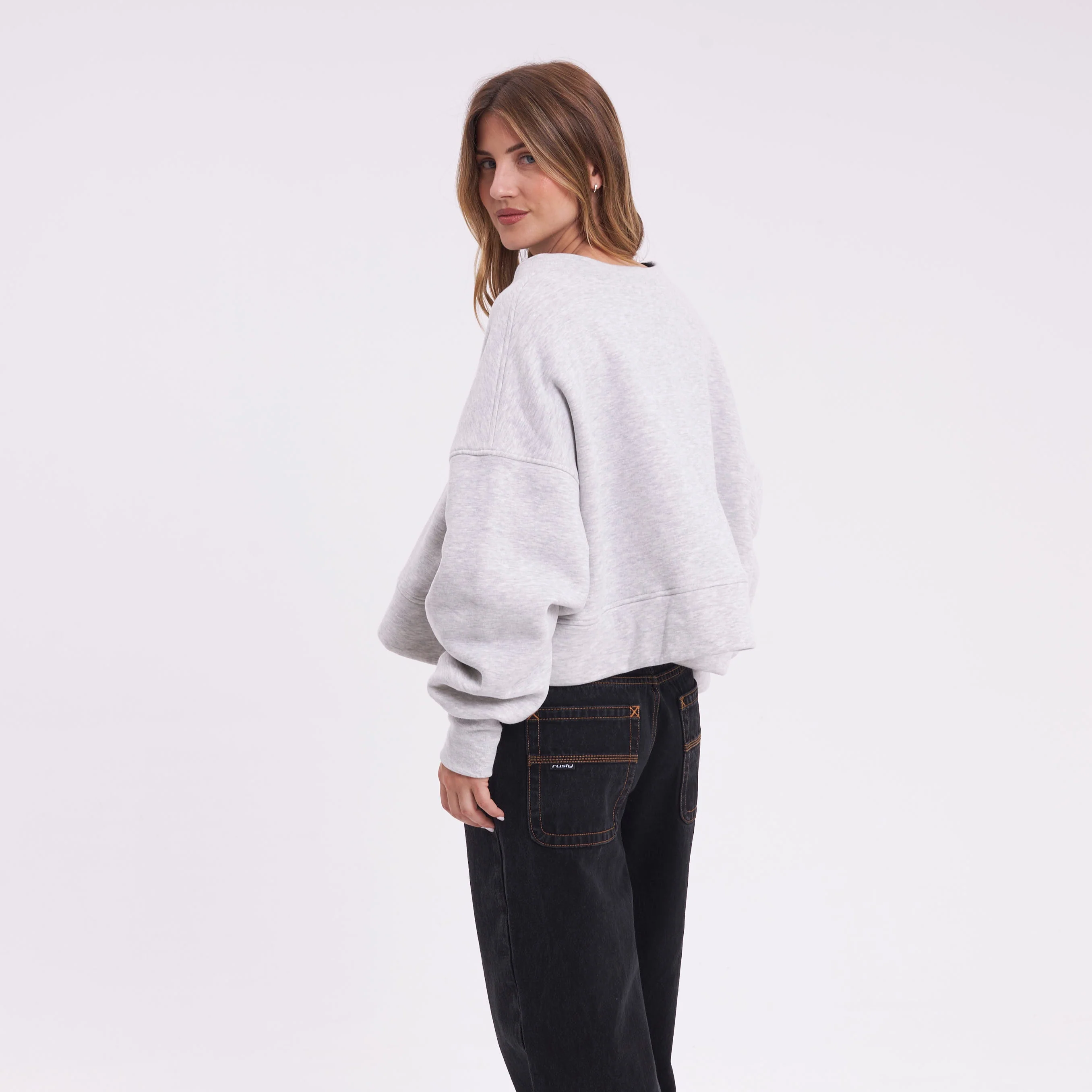 Campera Canguro Rusty Atomic Fleece Cardigan Ld Grey Marle - Image 6