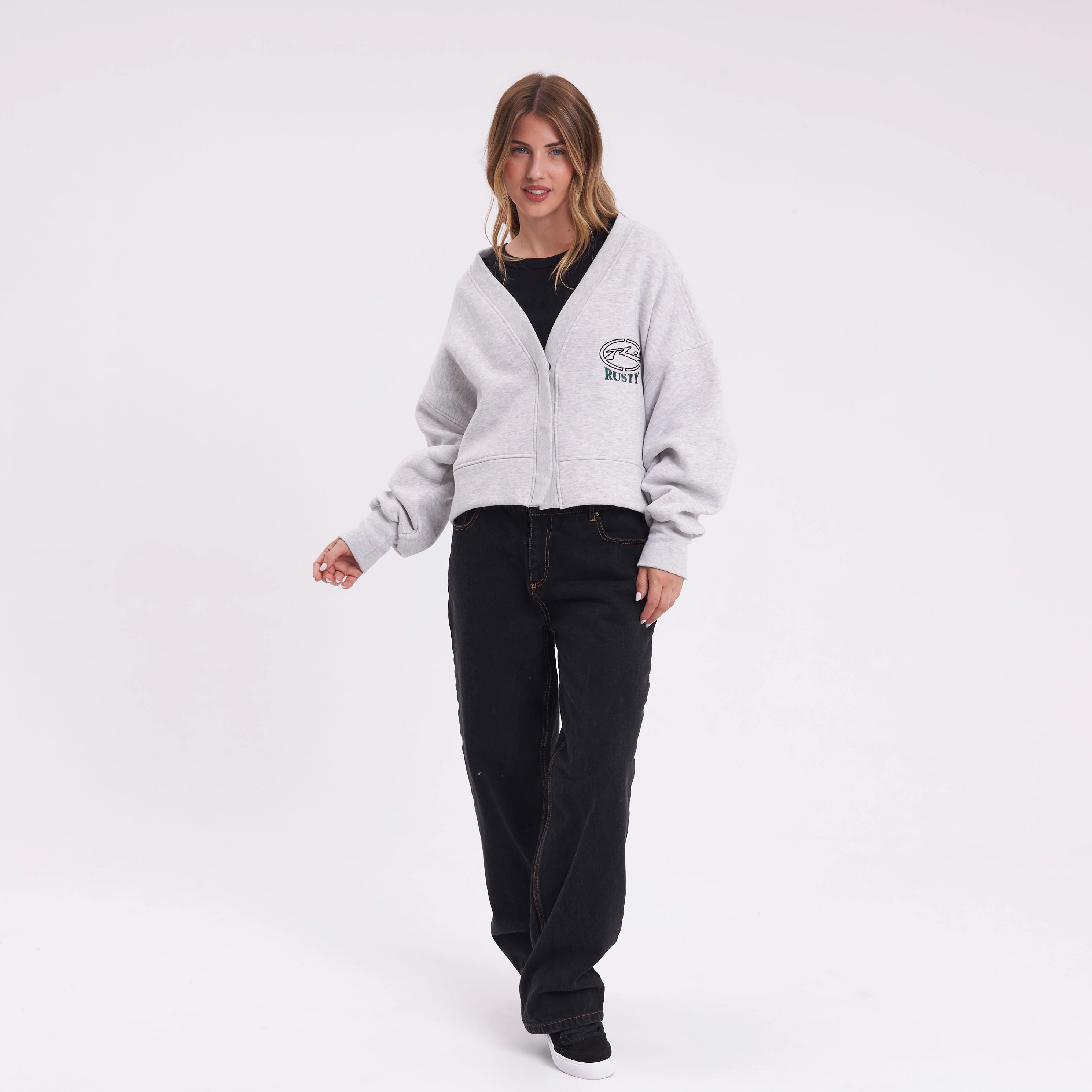 Campera Canguro Rusty Atomic Fleece Cardigan Ld Grey Marle - Image 8