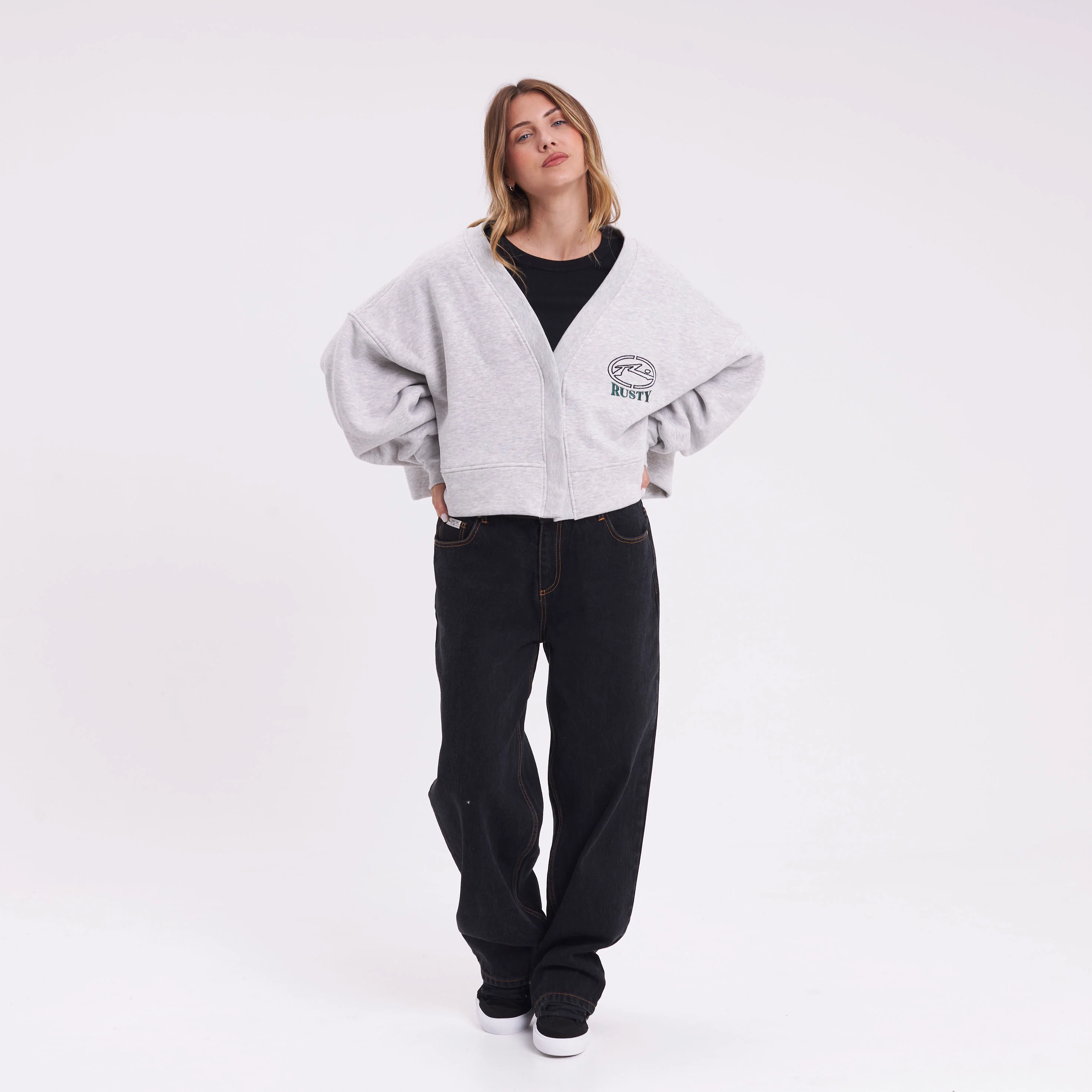 Campera Canguro Rusty Atomic Fleece Cardigan Ld Grey Marle - Image 9