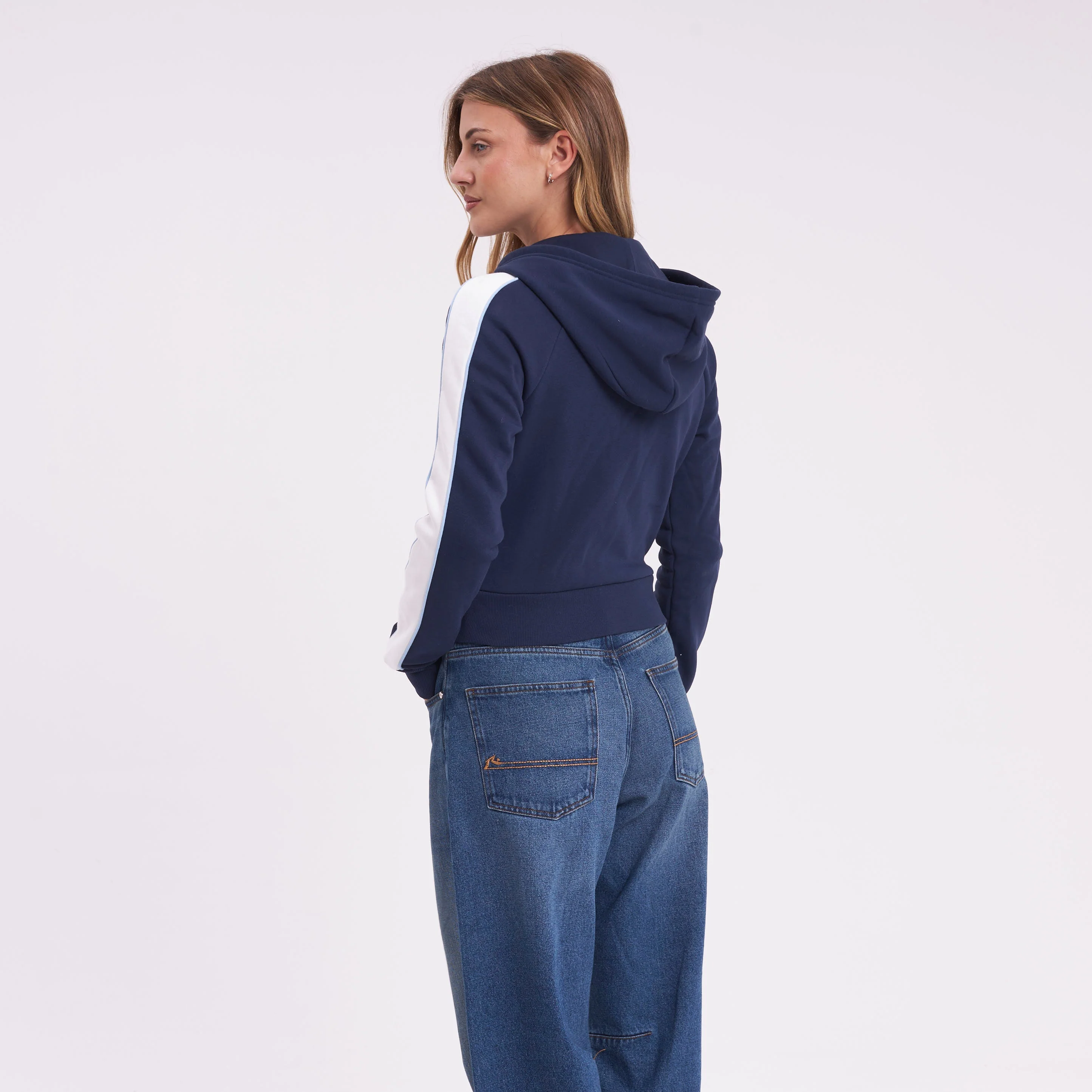 Campera Canguro Rusty Retro Lines Zip Through Hooded Fleece Navy Blue - Image 12