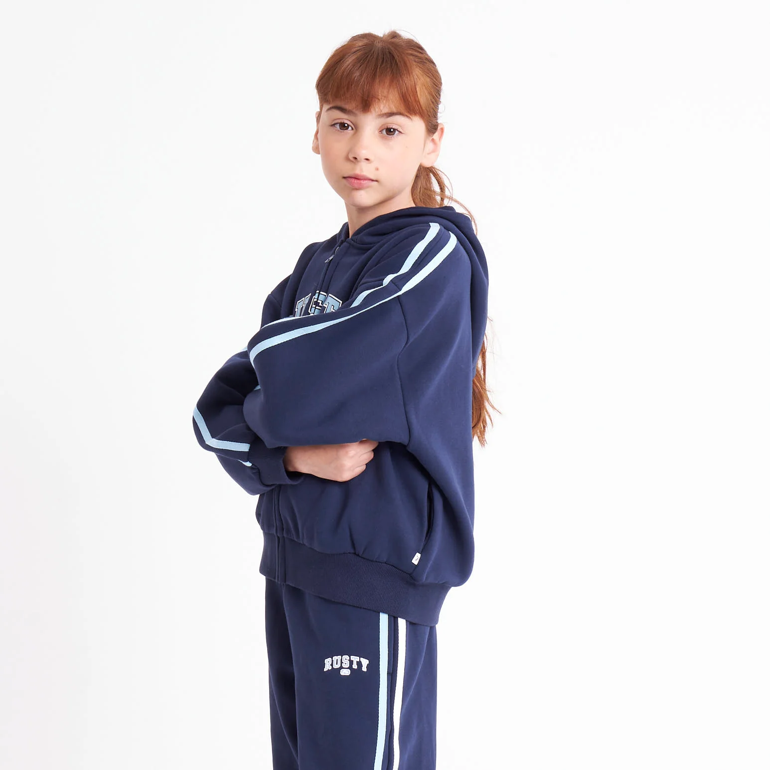 Campera Canguro Rusty Girls Team Varsity Zip Through Hood Navy - Image 10
