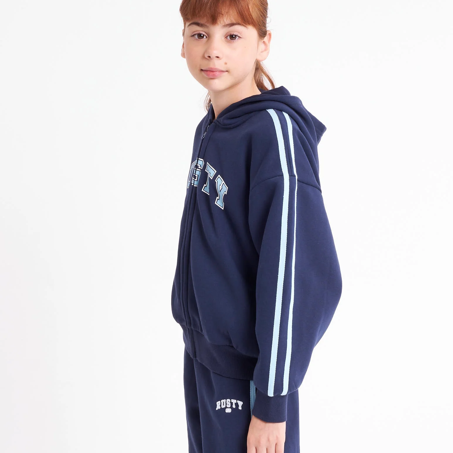 Campera Canguro Rusty Girls Team Varsity Zip Through Hood Navy - Image 4
