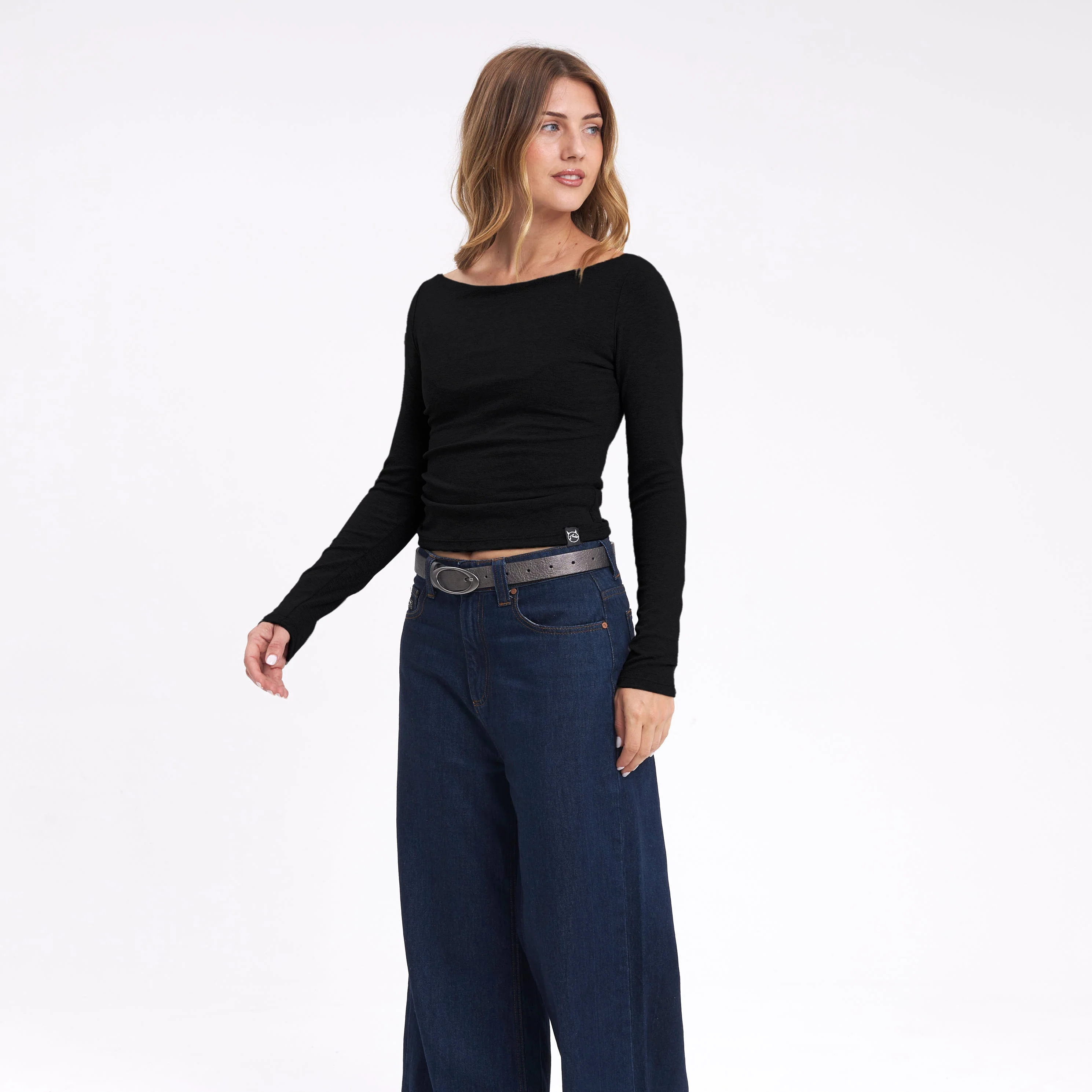 Fashion Top Rusty Groove Up One Shoulder Ls Top Ld Black - Image 3
