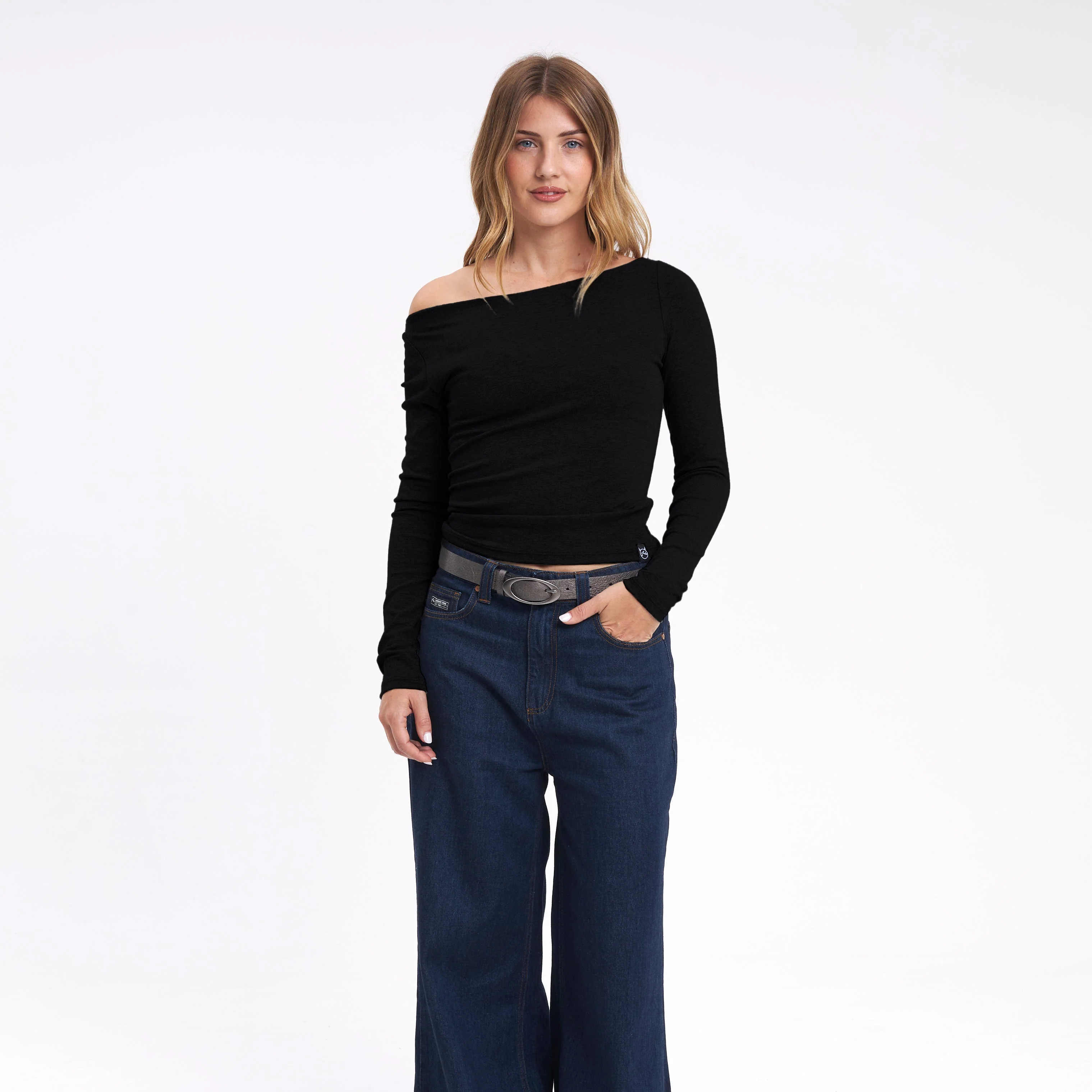 Fashion Top Rusty Groove Up One Shoulder Ls Top Ld Black - Image 4