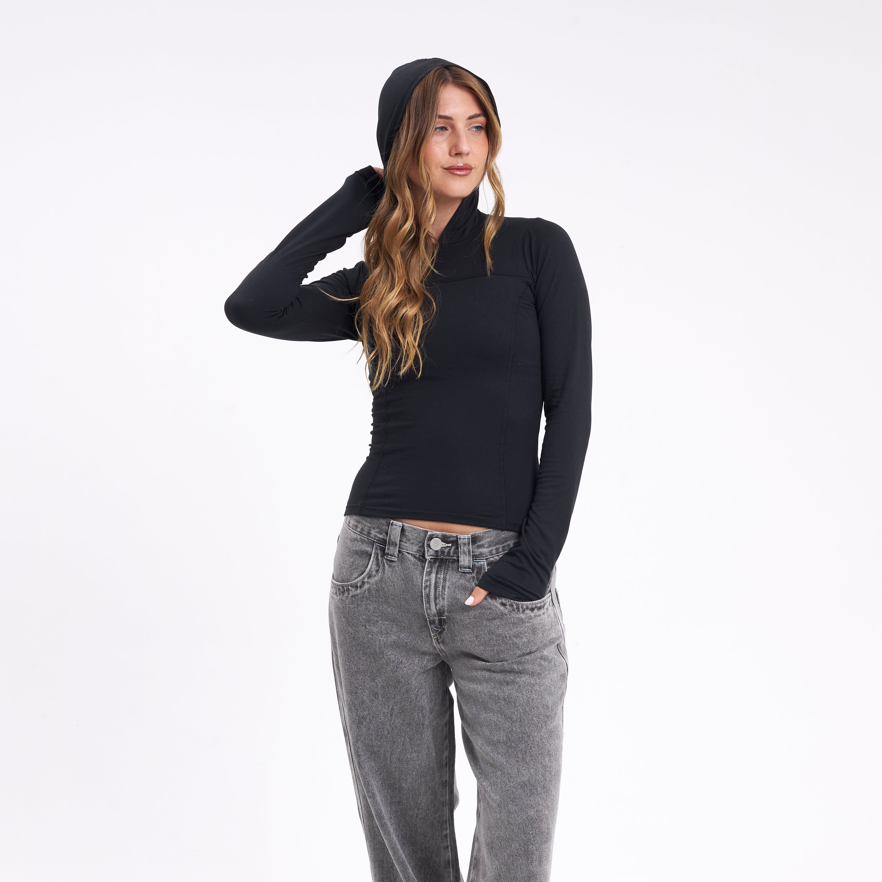 Fashion Top Rusty Hide Hood Ls Tee Black - Image 4