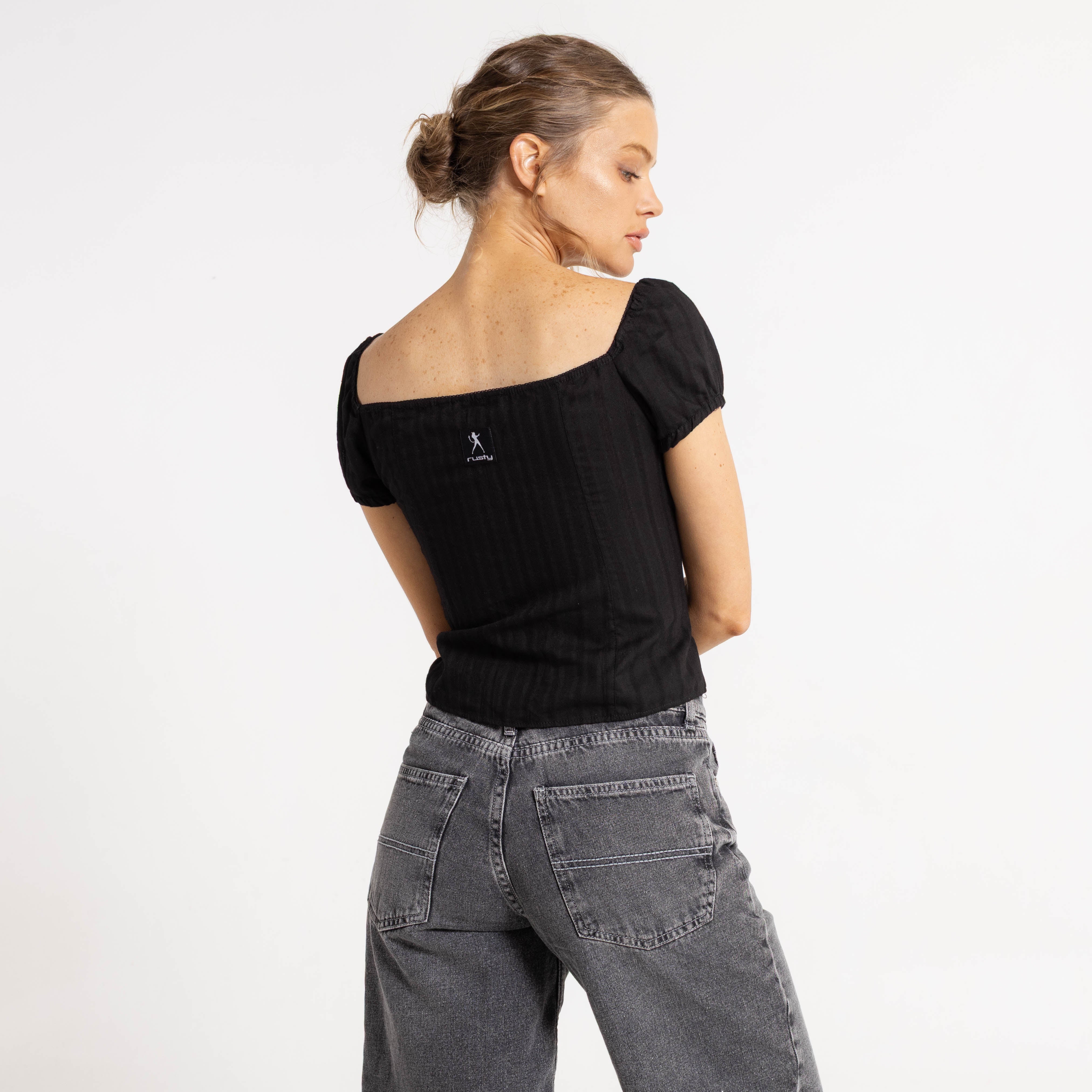 Fashion Top Rusty Sandy Button Up Top Ld Black - Image 3