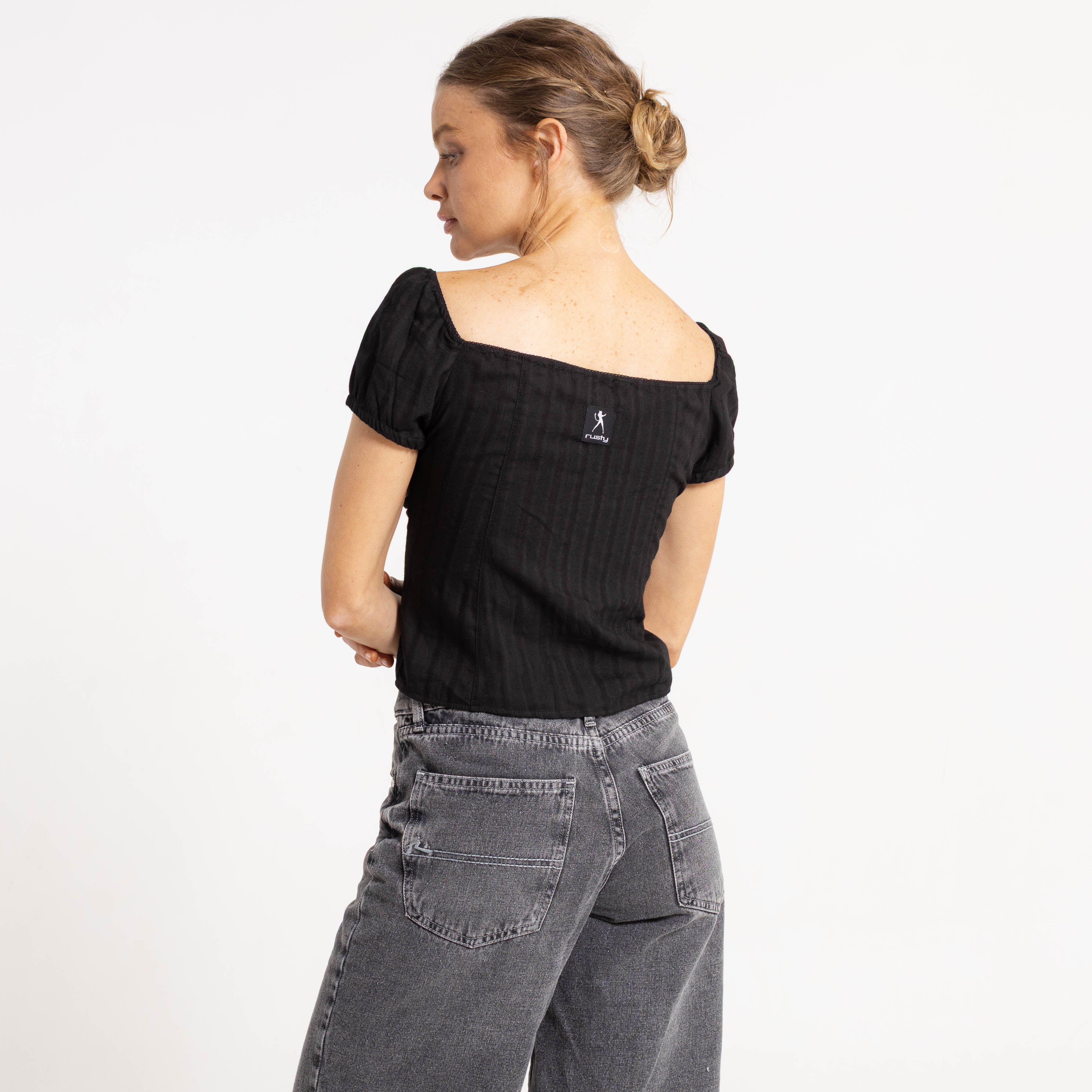 Fashion Top Rusty Sandy Button Up Top Ld Black - Image 4