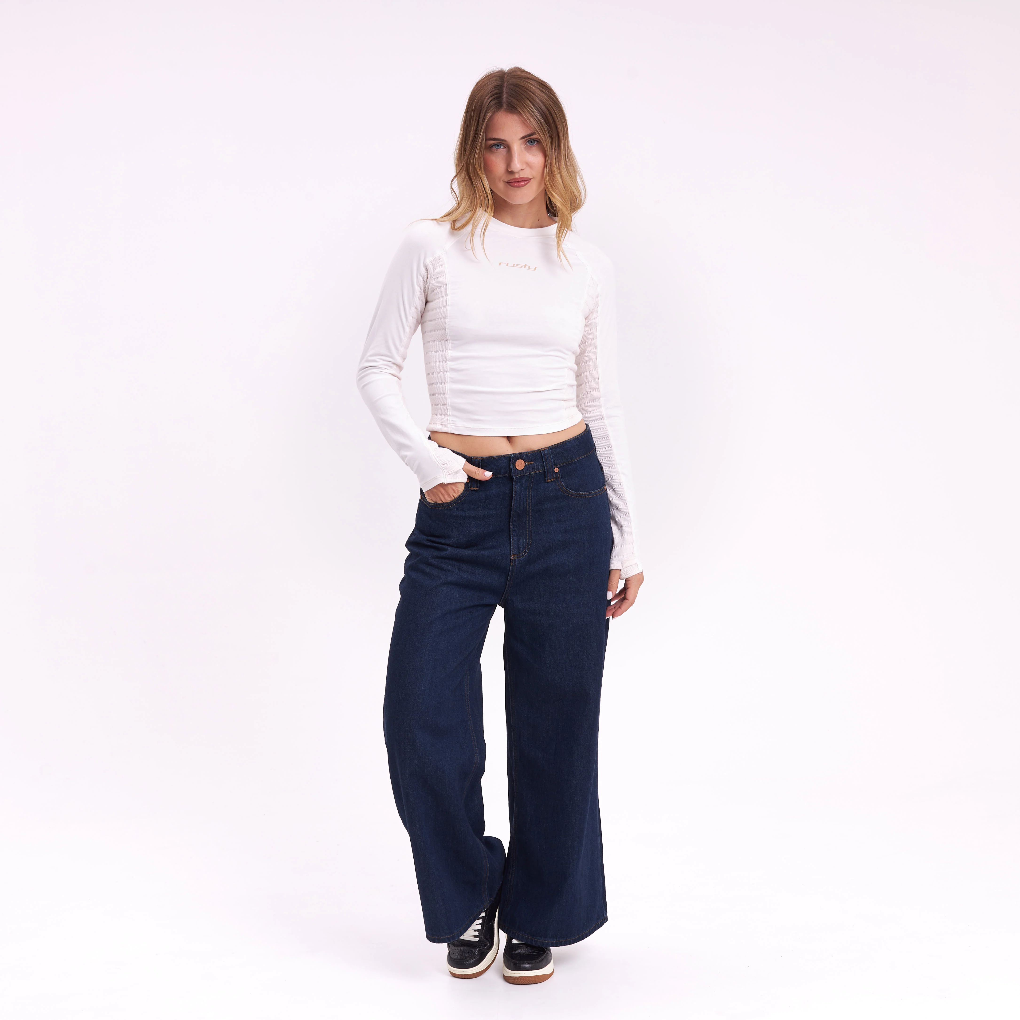 Fashion Top Rusty Kick Textured Ls Top Ld Ecru - Image 6