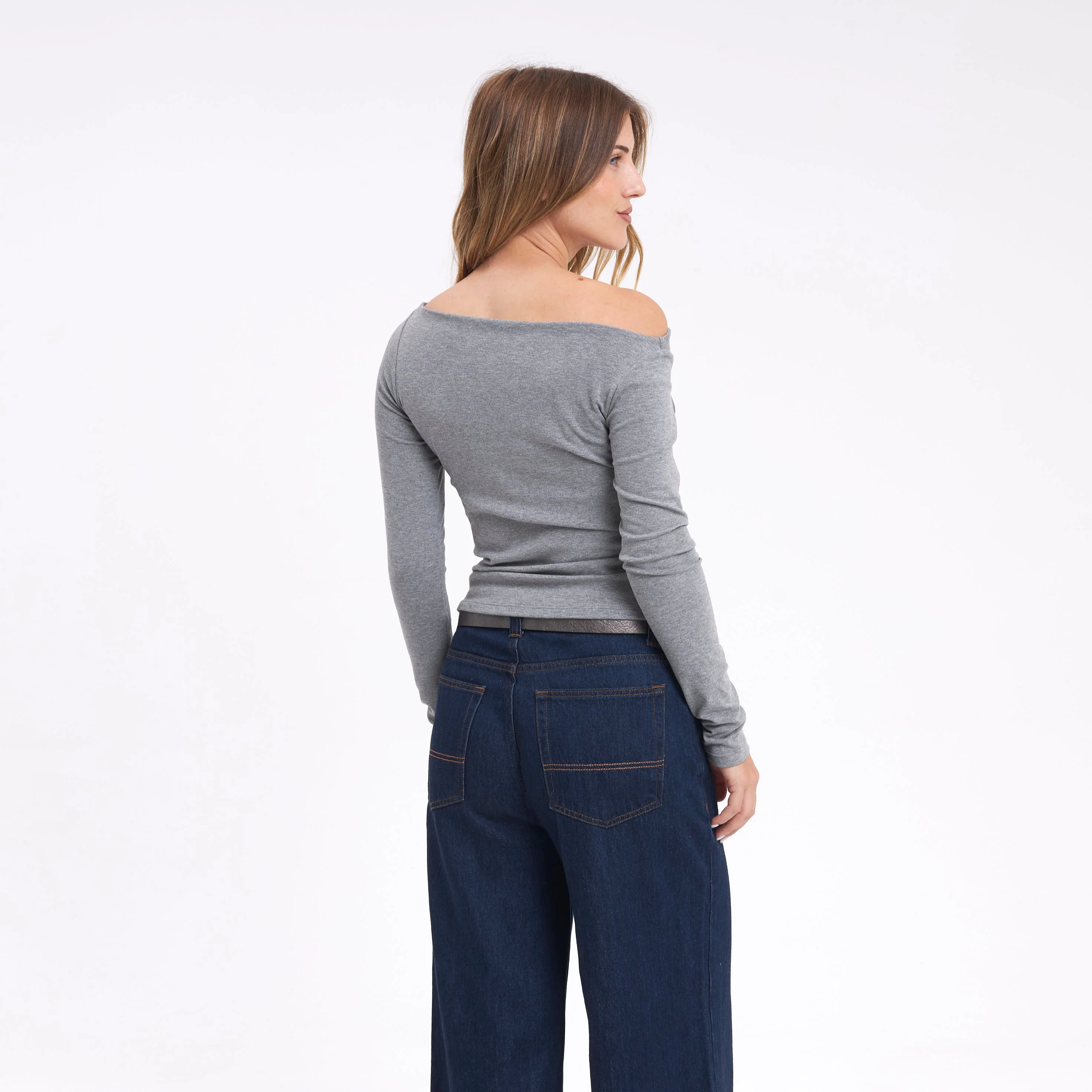 Fashion Top Rusty Groove Up One Shoulder Ls Top Ld Grey Marle - Image 3