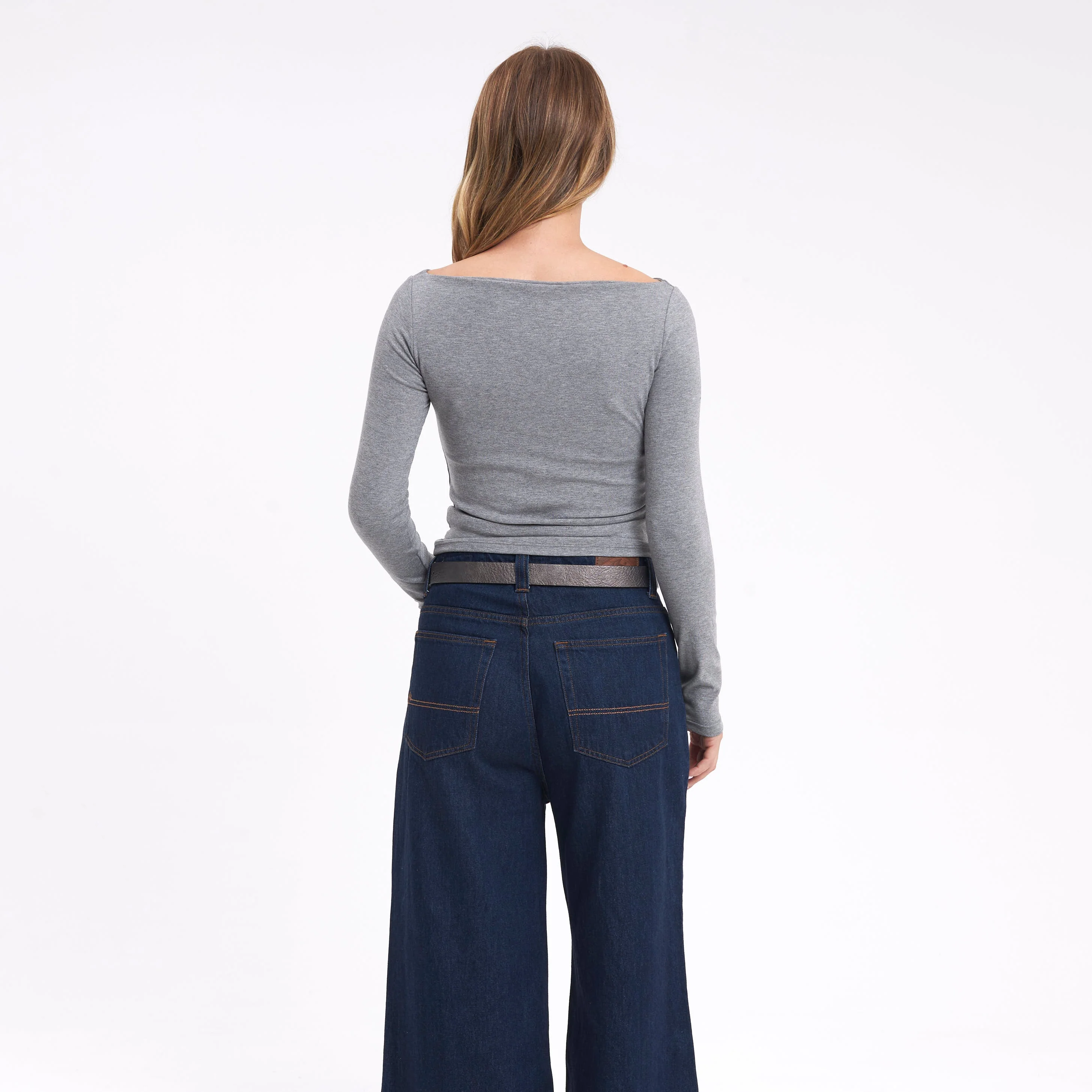 Fashion Top Rusty Groove Up One Shoulder Ls Top Ld Grey Marle - Image 4