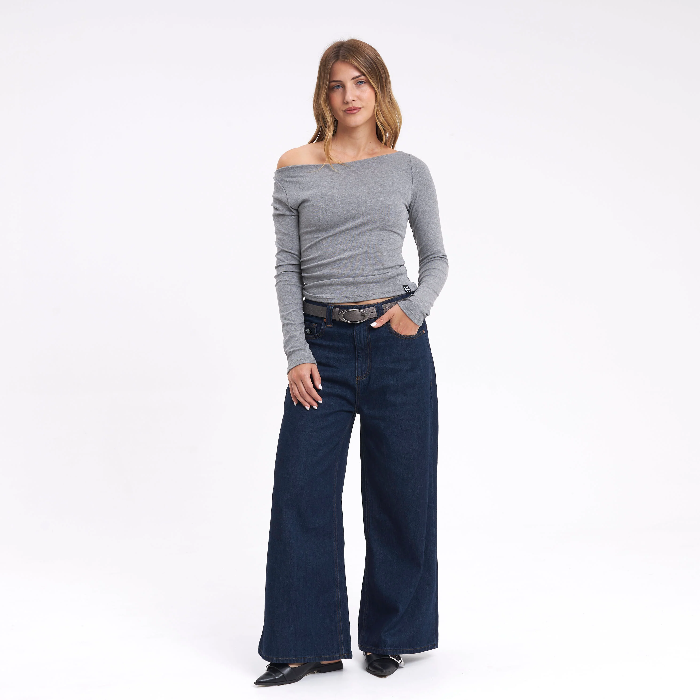 Fashion Top Rusty Groove Up One Shoulder Ls Top Ld Grey Marle - Image 7