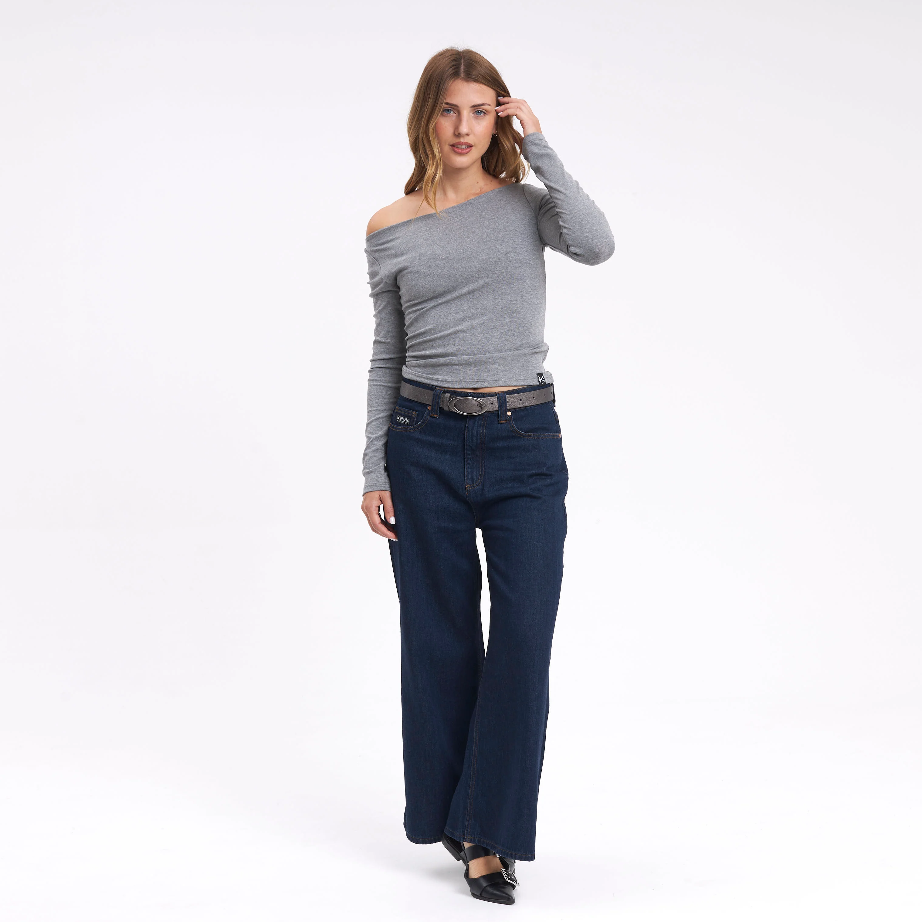 Fashion Top Rusty Groove Up One Shoulder Ls Top Ld Grey Marle - Image 8