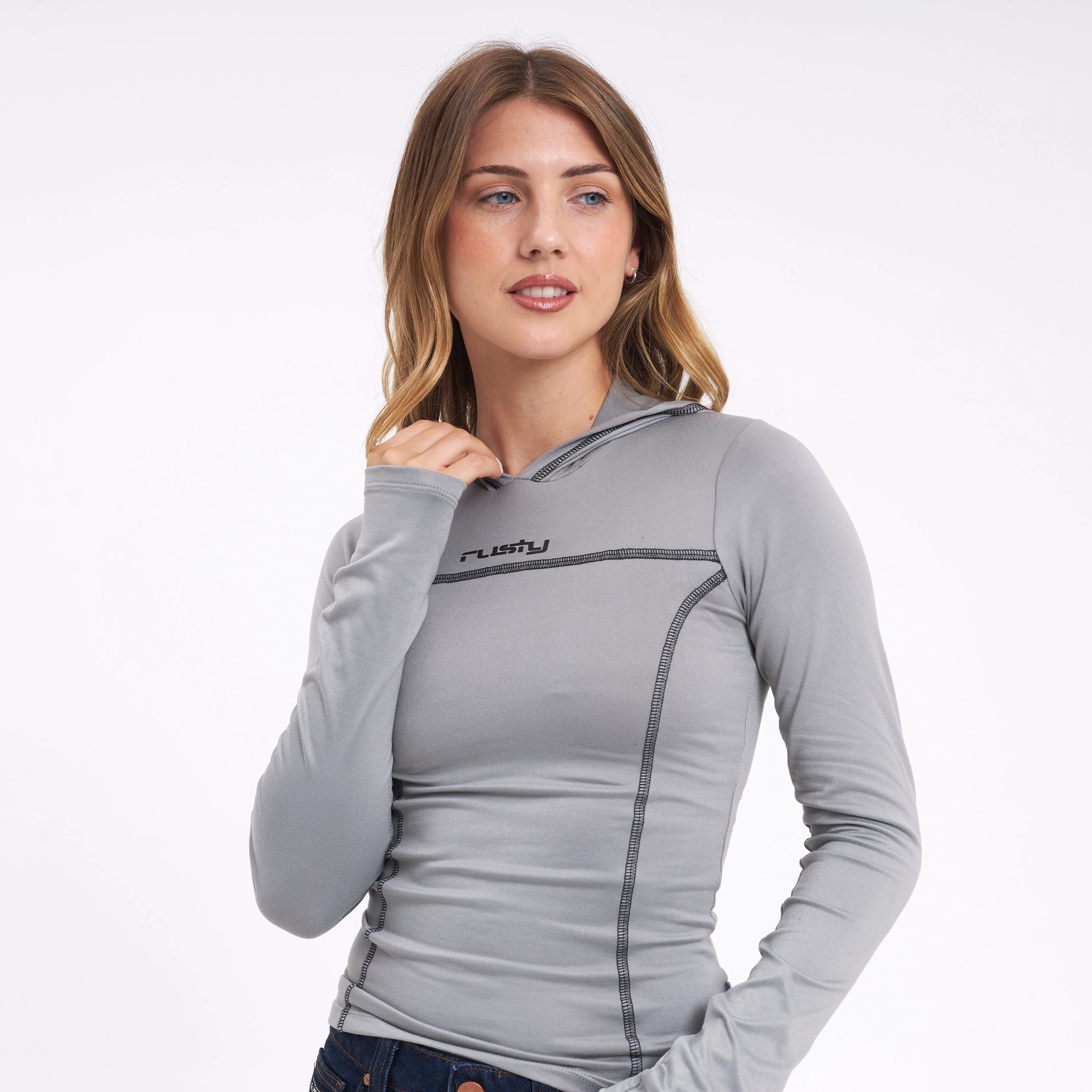 Fashion Top Rusty Hide Hood Ls Tee Steel Grey - Image 5