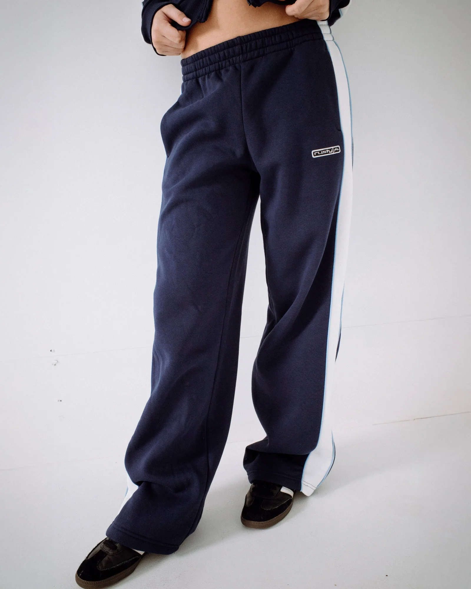 Jogging Rusty Retro Lines Wide Leg Track Pant Navy Blue - Image 4