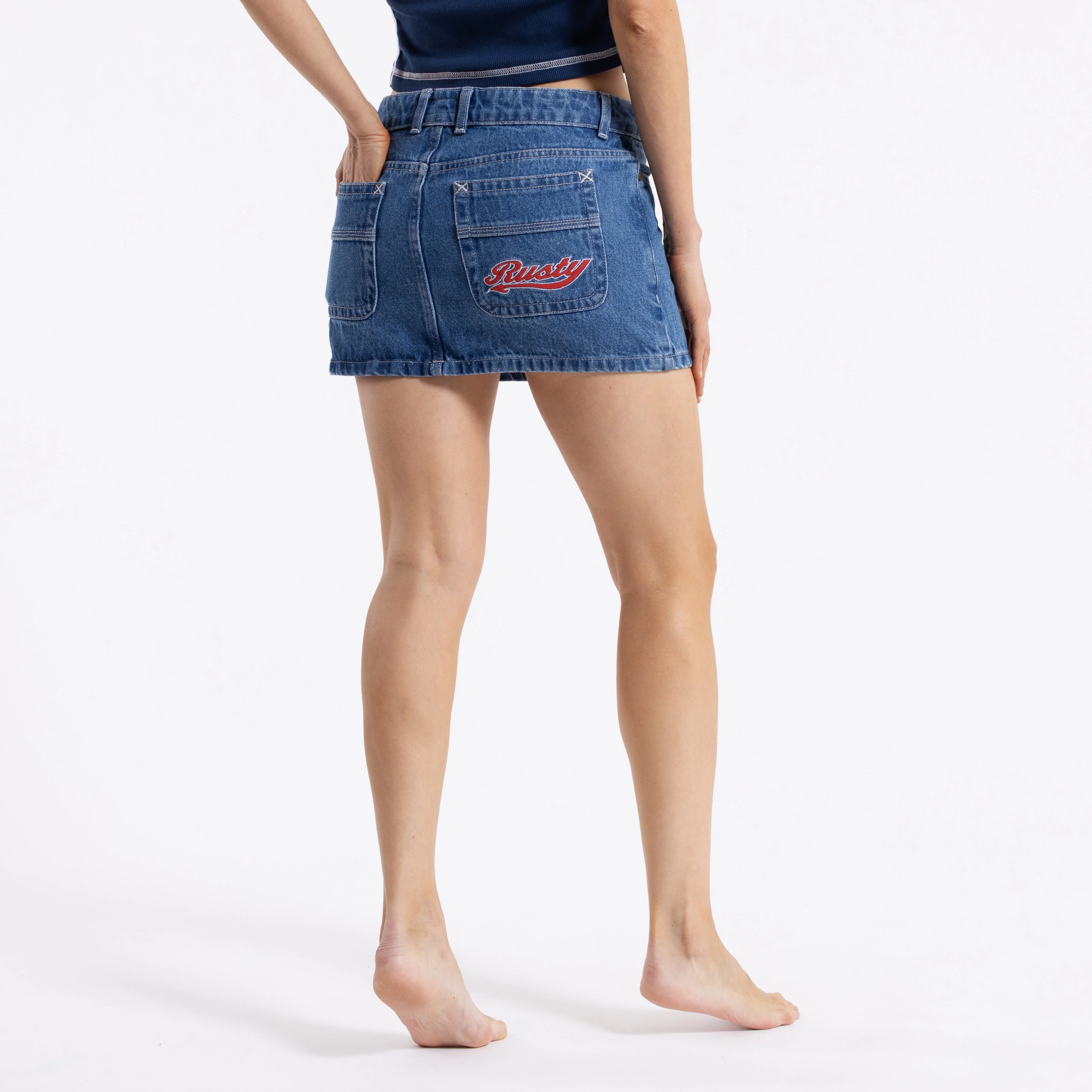 Pollera Rusty Billie Low Rise Denim Mini Skirt Ld* Middy Blue - Image 3
