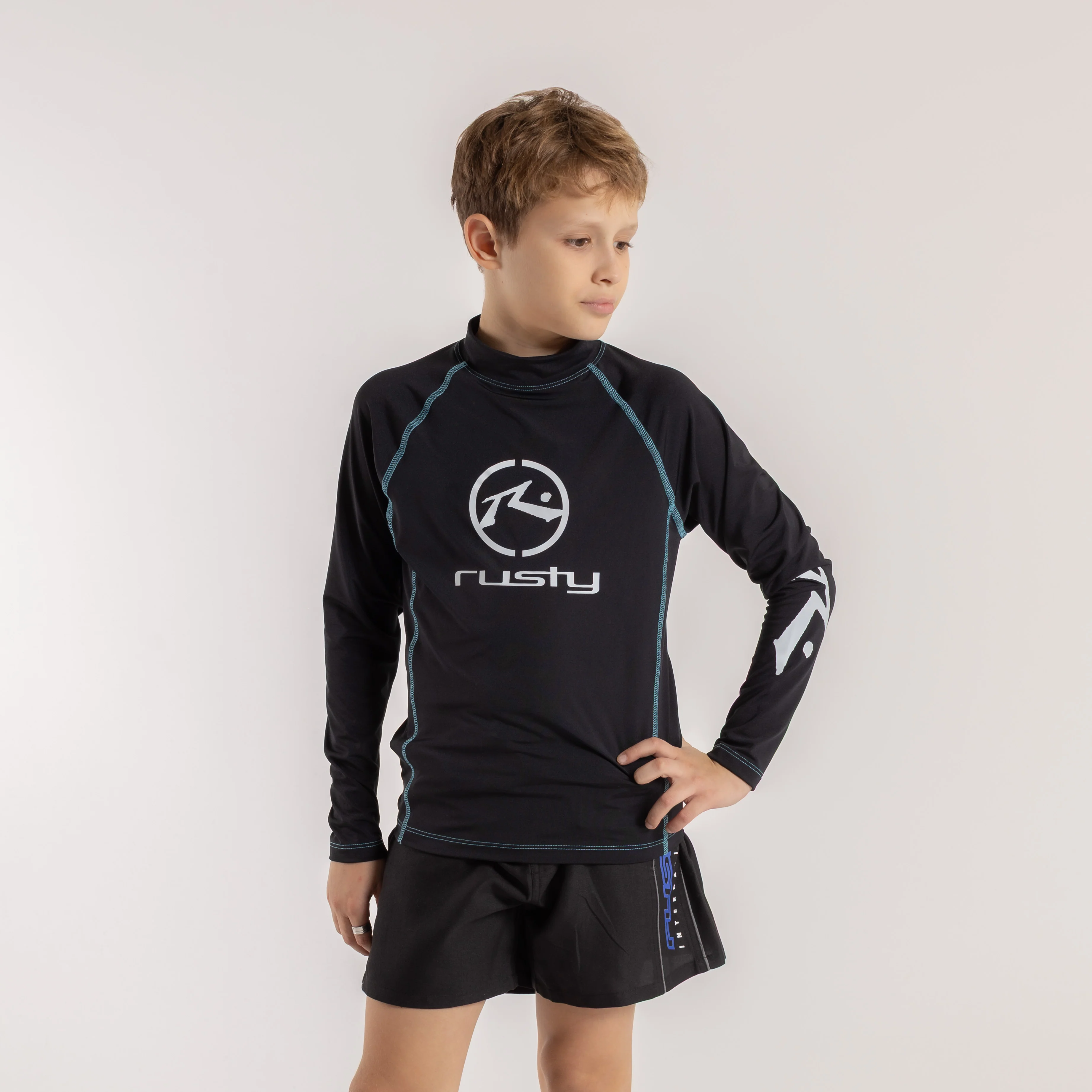 Rashie Rusty Gnaraloo Long Sleeve Surf Top Boys Black