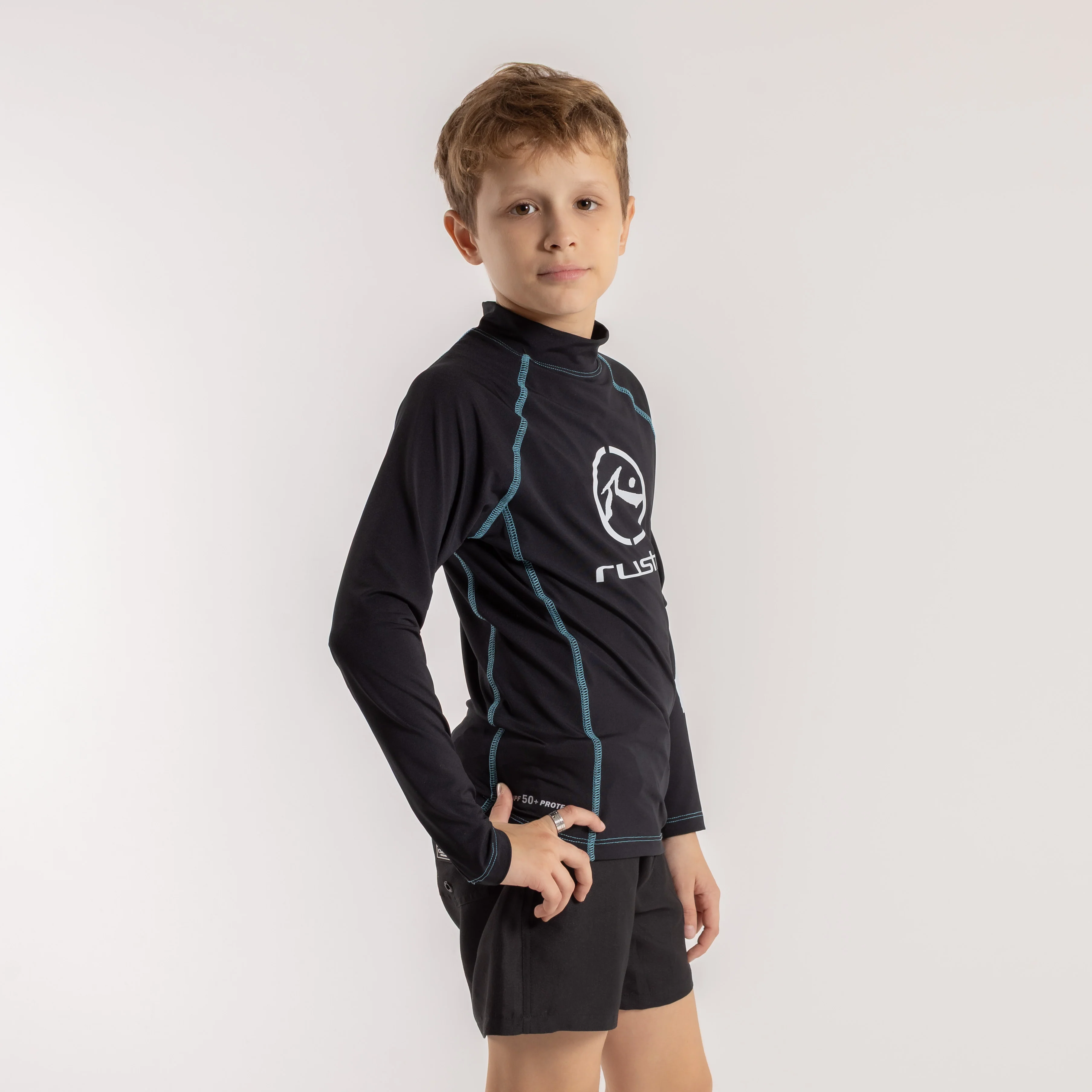 Rashie Rusty Gnaraloo Long Sleeve Surf Top Boys Black - Image 2