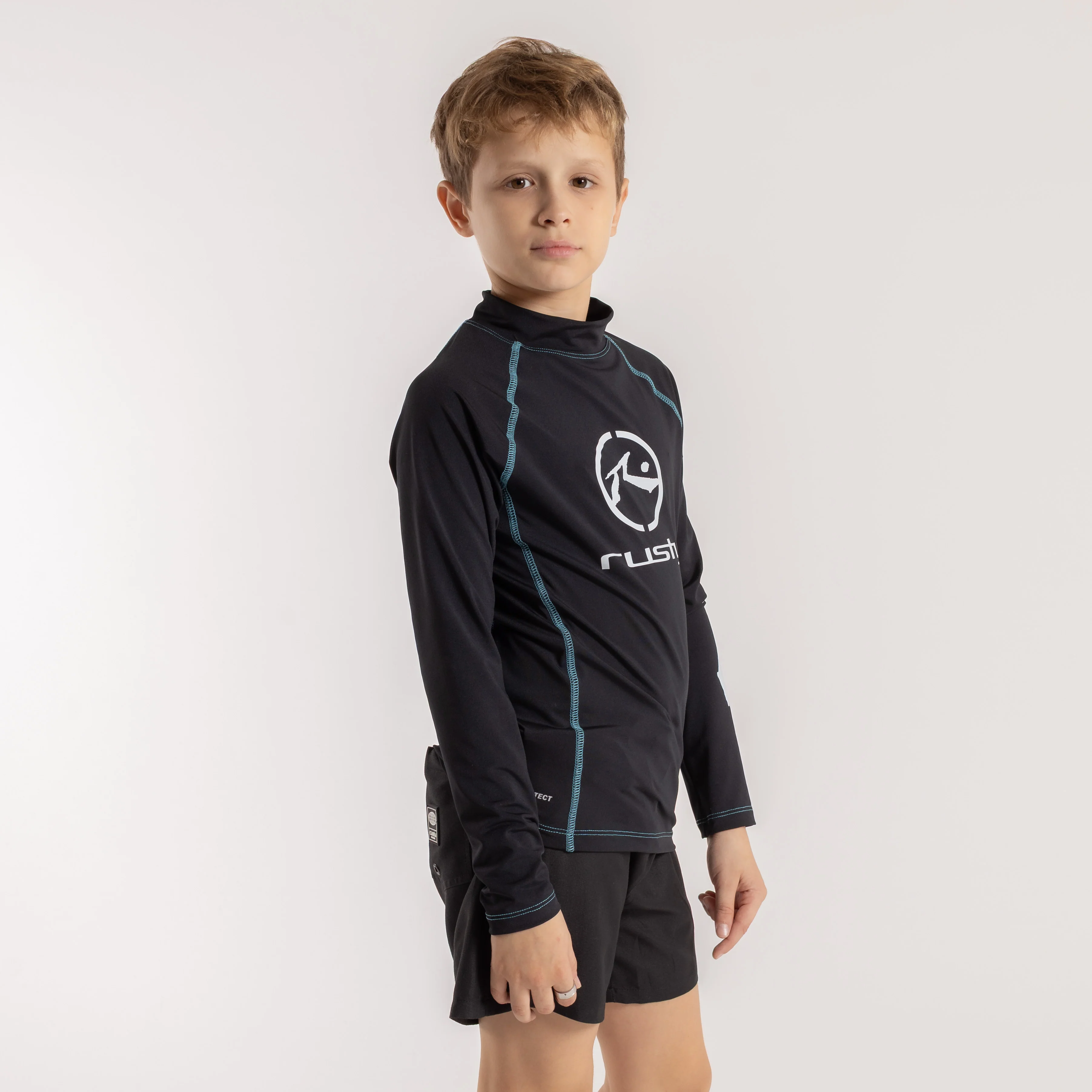 Rashie Rusty Gnaraloo Long Sleeve Surf Top Boys Black - Image 3