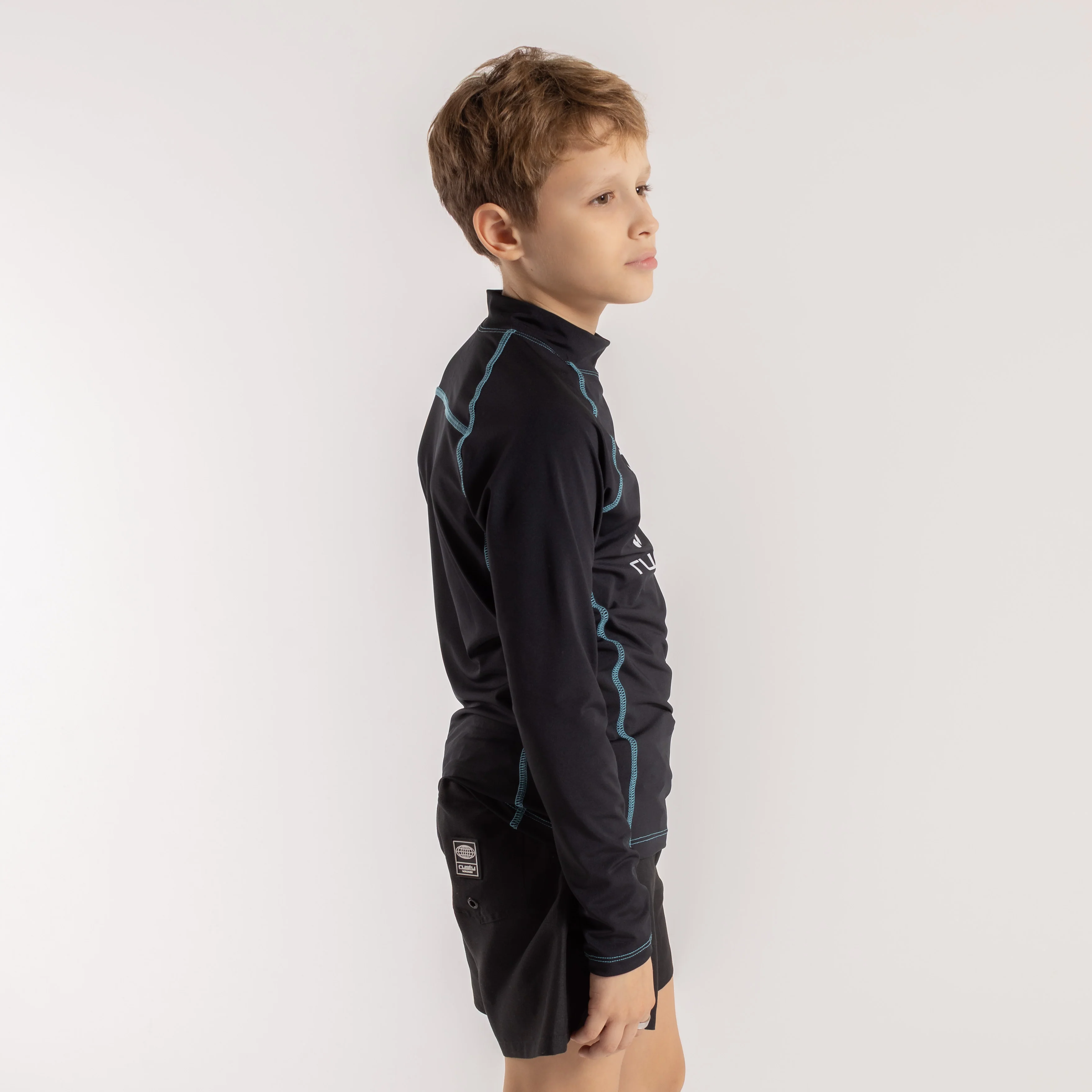 Rashie Rusty Gnaraloo Long Sleeve Surf Top Boys Black - Image 4