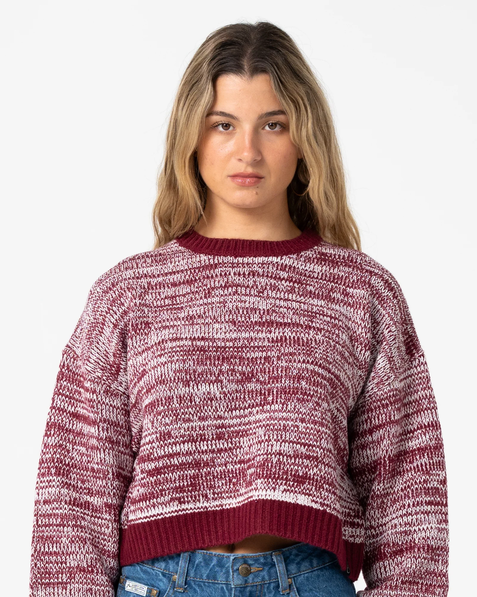 Sweater Rusty Marcy Crop L/S Crew Knit Burgundy - Image 4