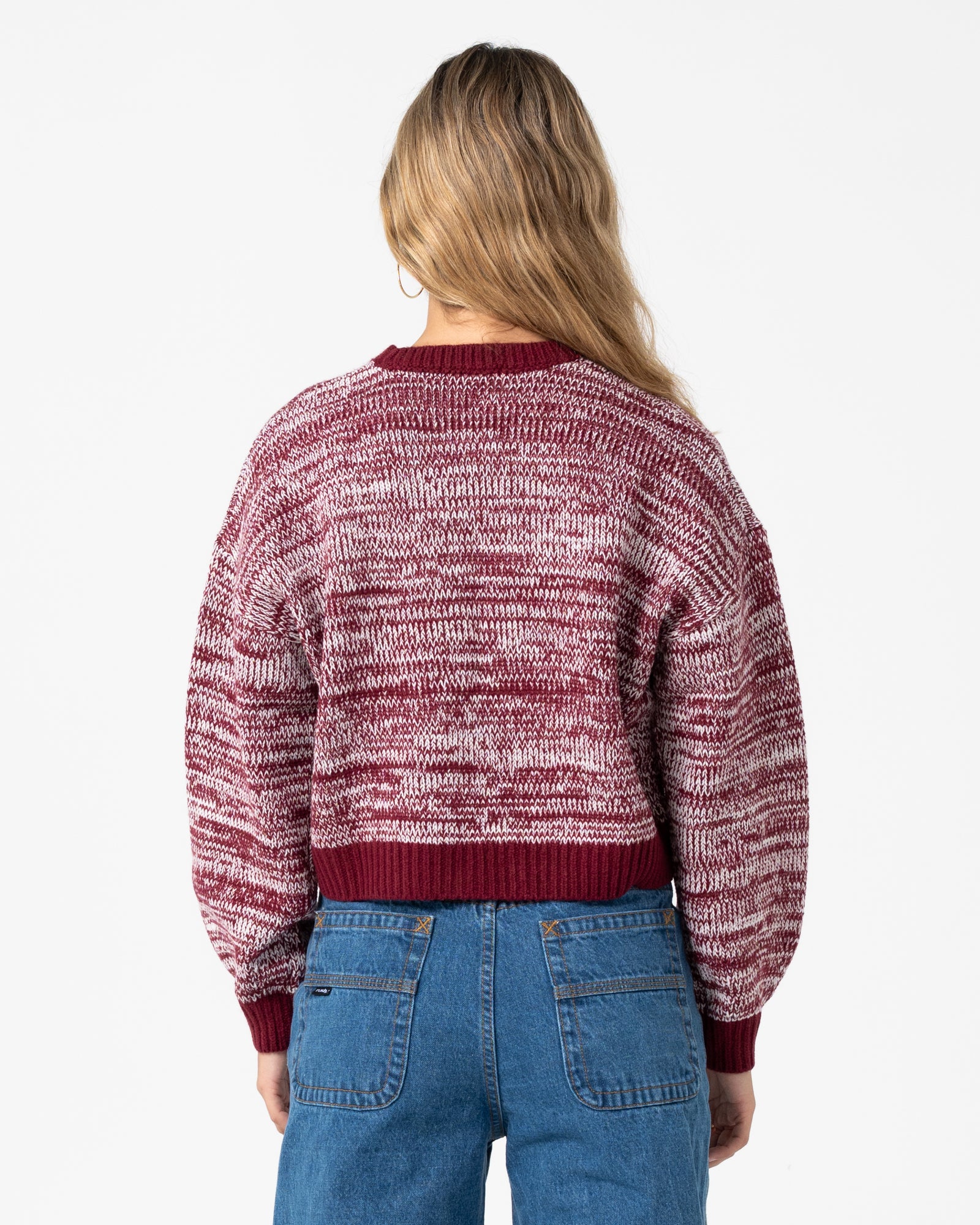 Sweater Rusty Marcy Crop L/S Crew Knit Burgundy - Image 5