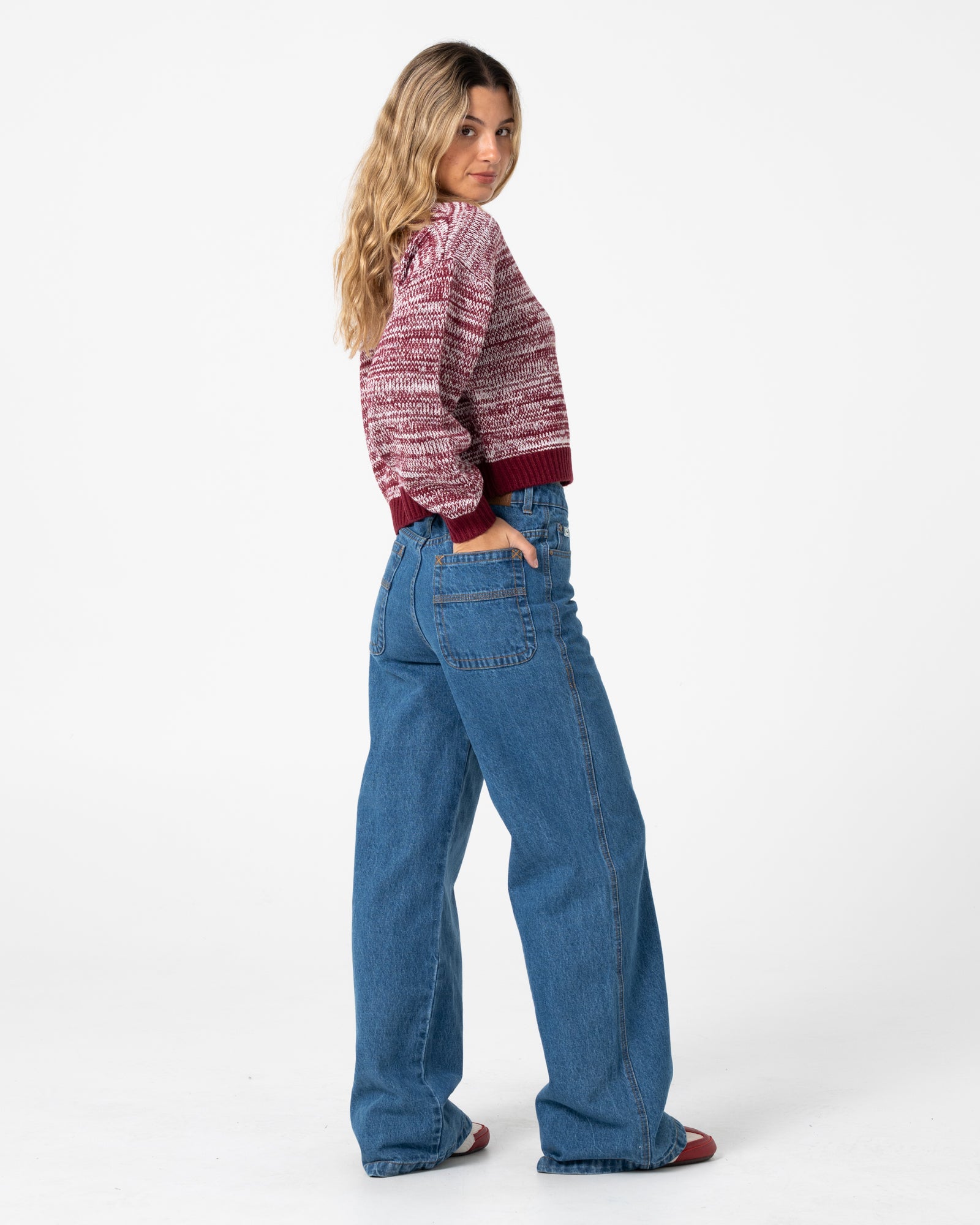 Sweater Rusty Marcy Crop L/S Crew Knit Burgundy - Image 6