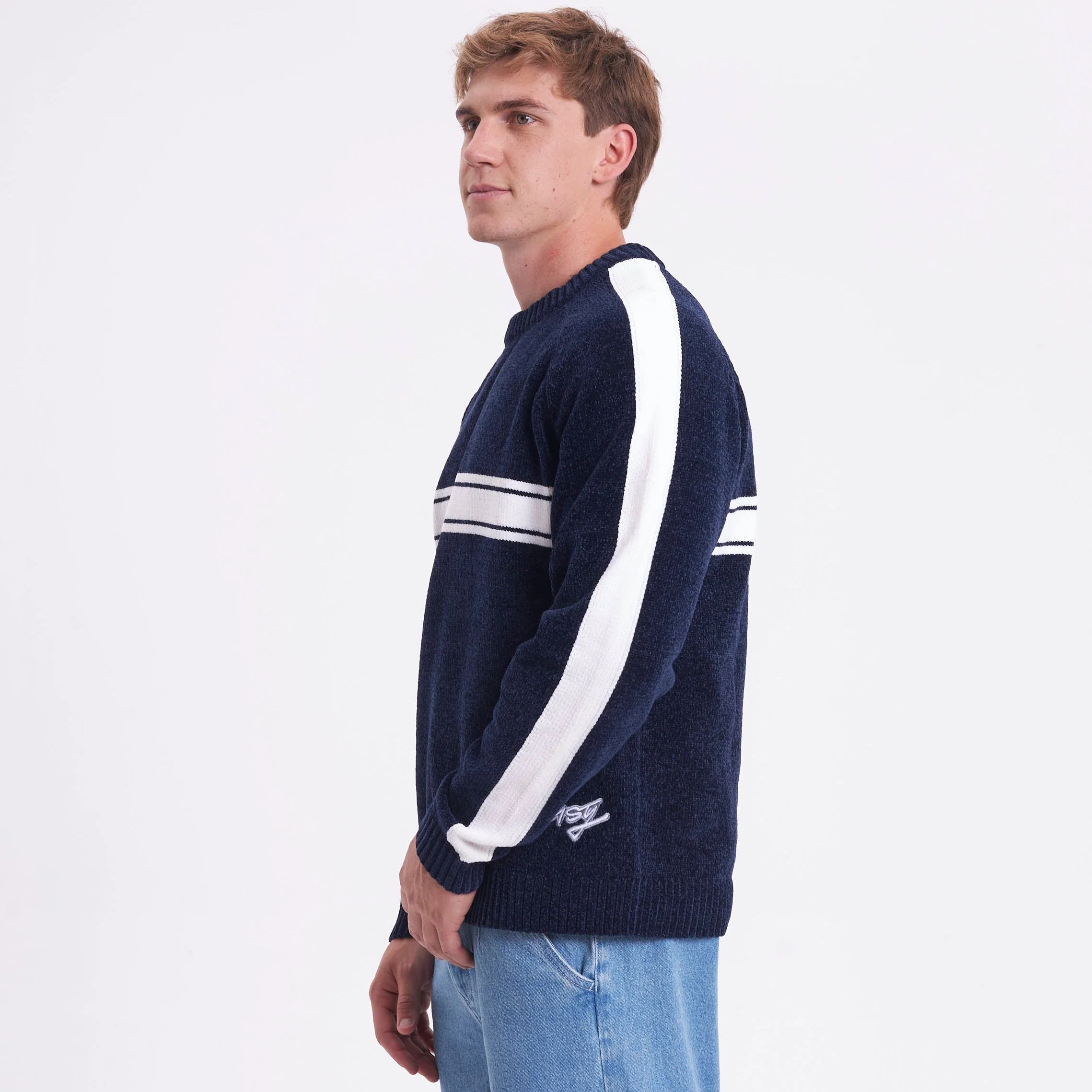 Sweater Rusty White Lines Chenille Dark Blue - Image 2