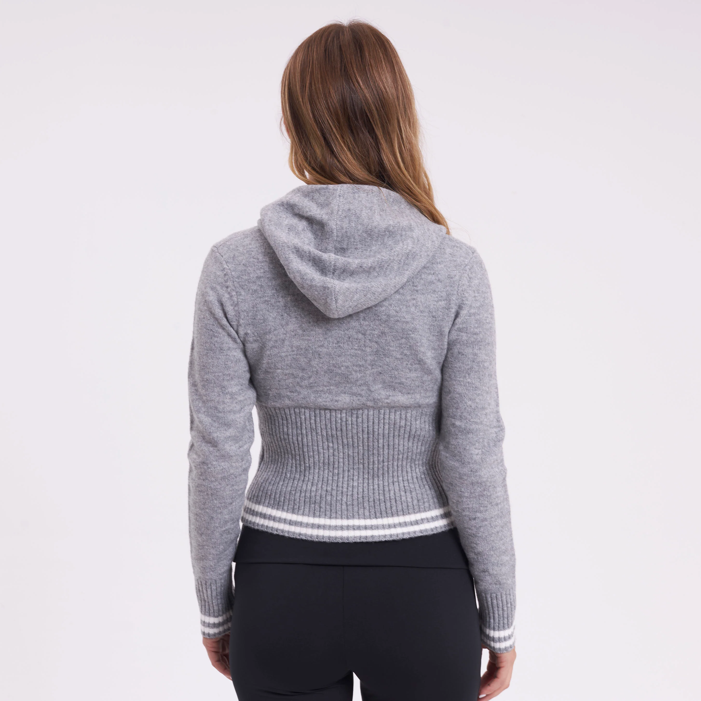 Sweater Rusty Devil Girl Knitted Zip Through Hood Grey Marle - Image 7