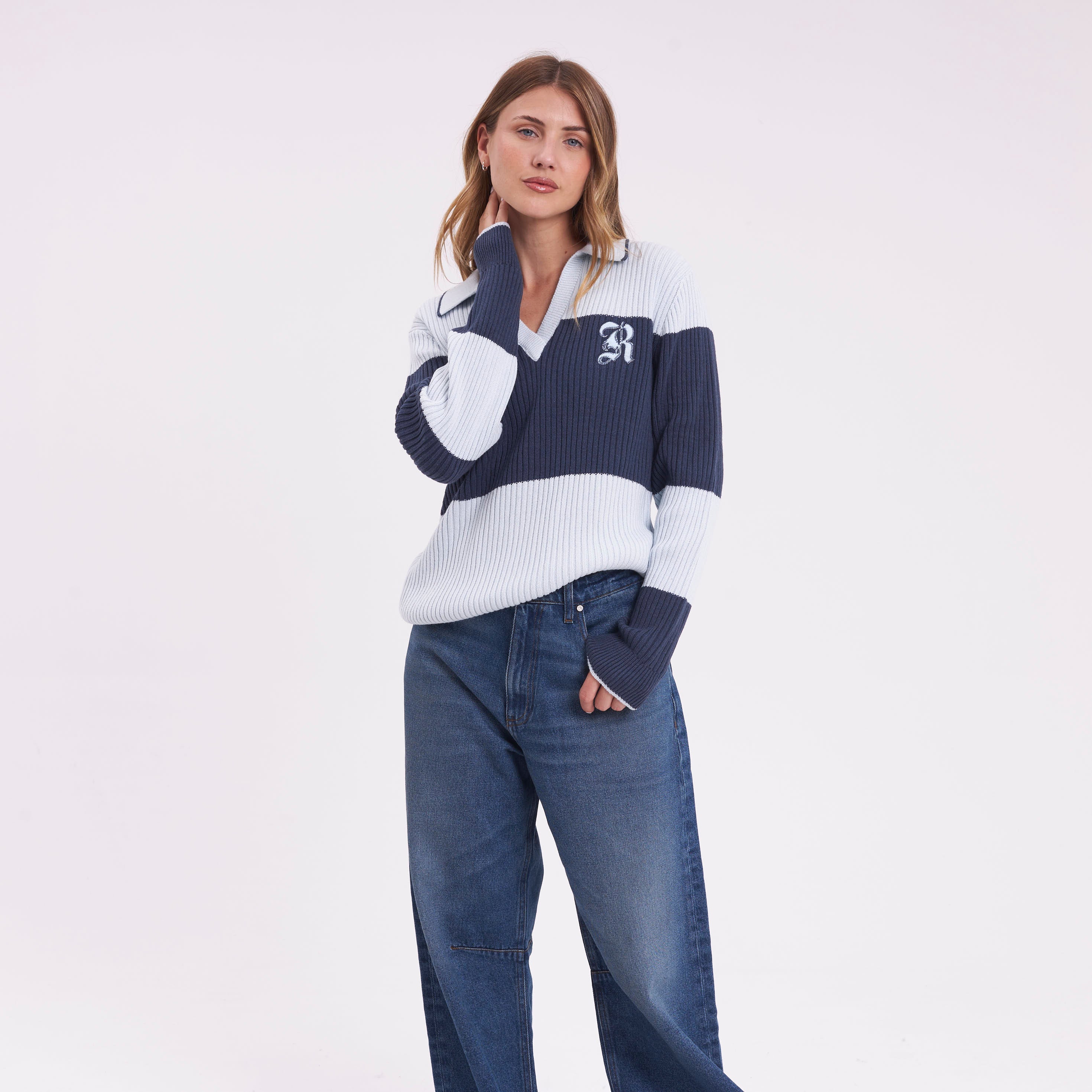 Sweater Rusty Try Me Knitted Rugby Top Retro Blue/Navy - Image 2