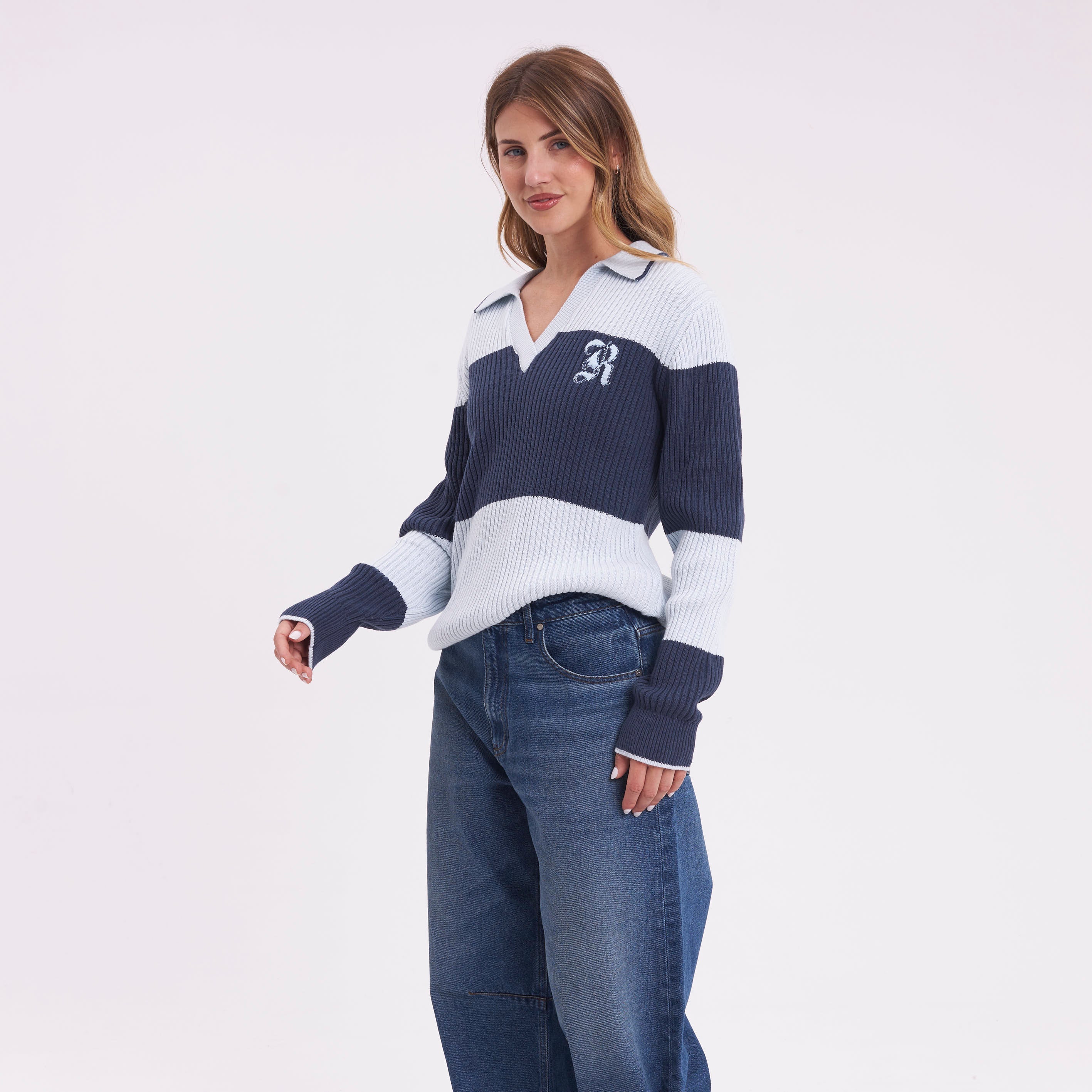 Sweater Rusty Try Me Knitted Rugby Top Retro Blue/Navy - Image 4